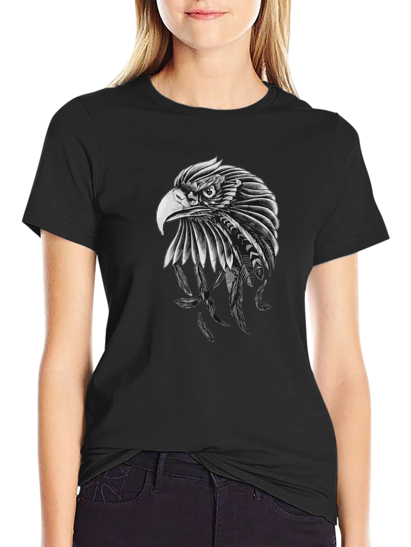 Eagle Feather Graphic Black T-Shirt