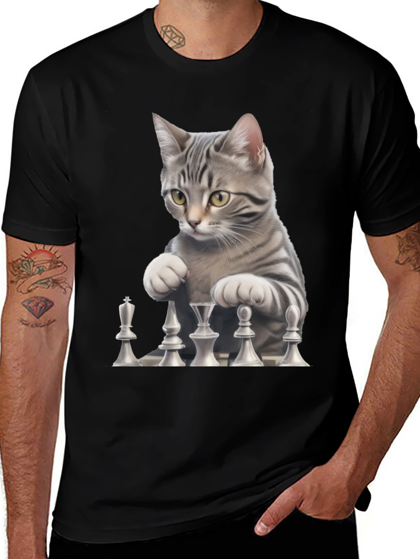 Chess Cat Black T-Shirt