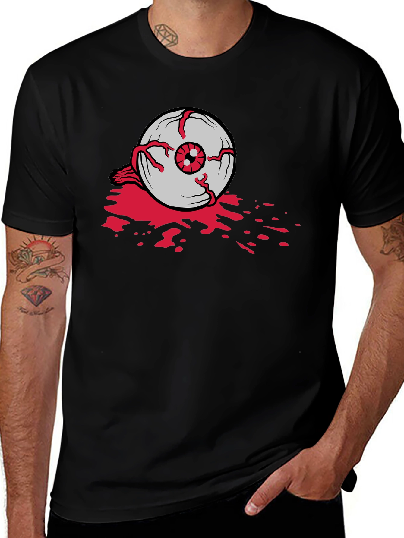 Bloody Eyeball Graphic Tee - Black Cotton Casual Shirt