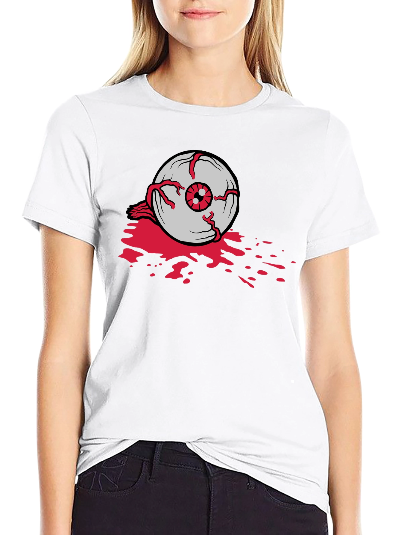 Bloody Eyeball Graphic Tee - Black Cotton Casual Shirt