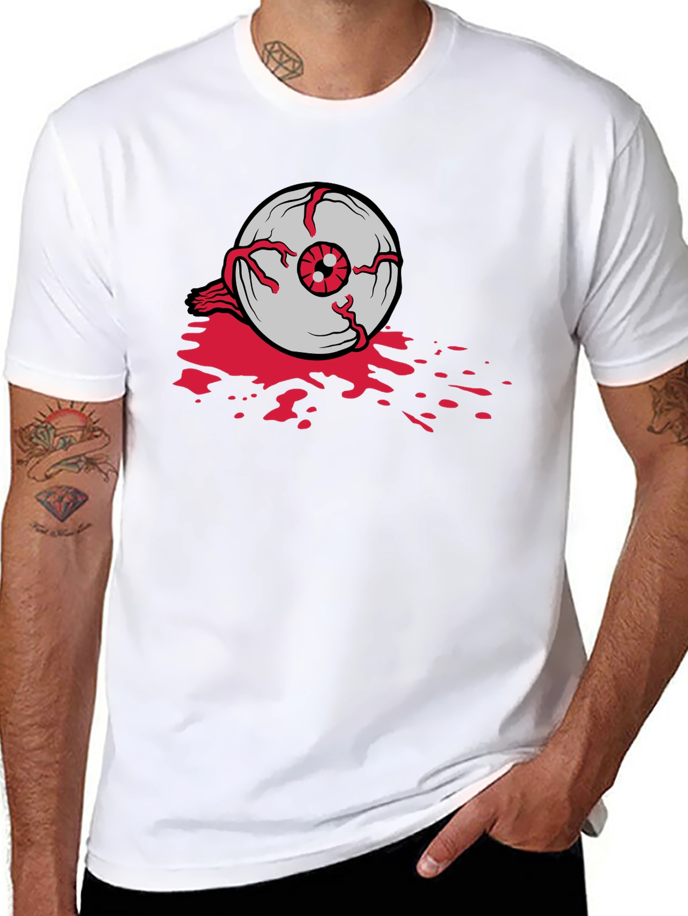 Bloody Eyeball Graphic Tee - Black Cotton Casual Shirt