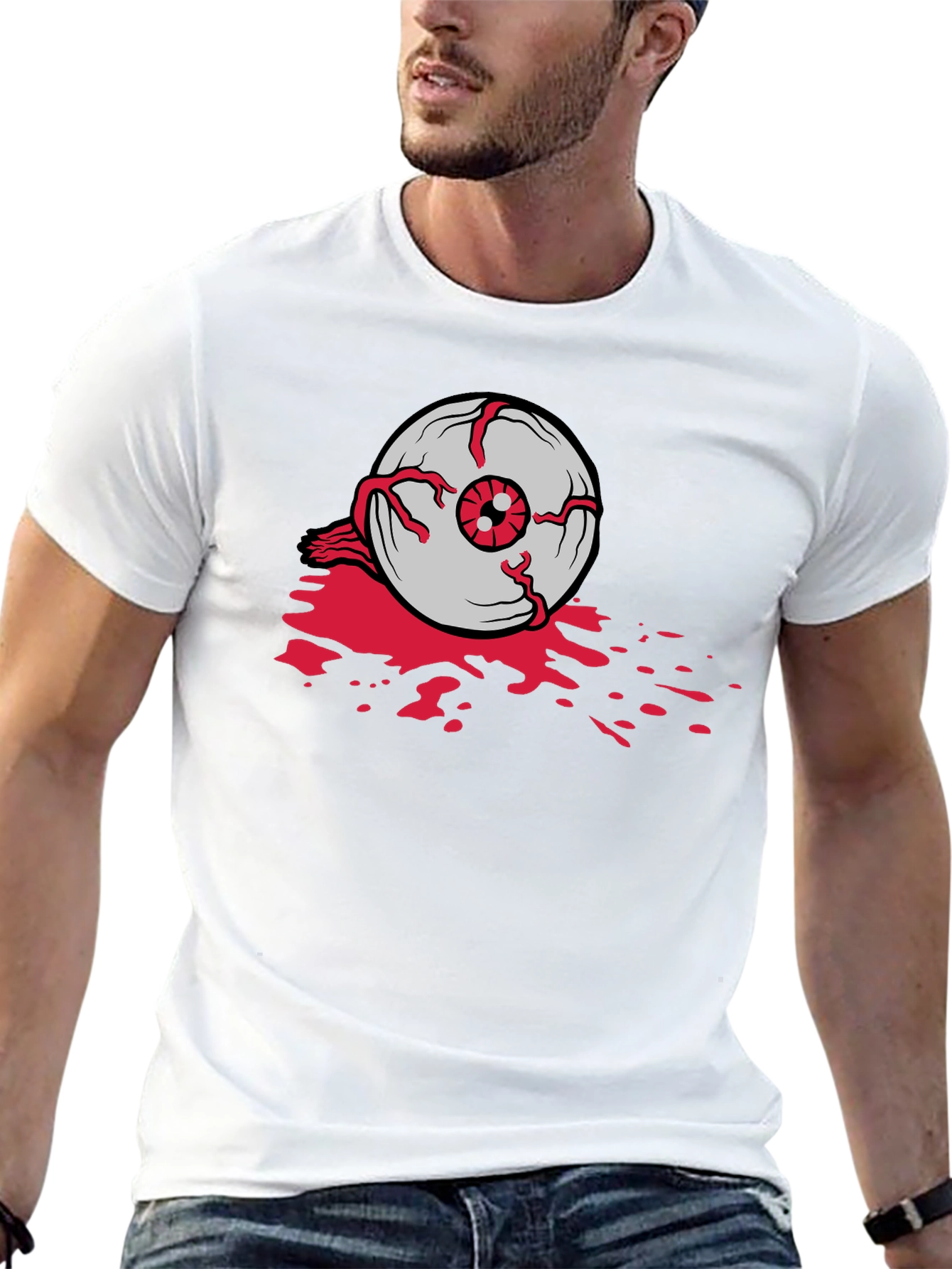 Bloody Eyeball Graphic Tee - Black Cotton Casual Shirt