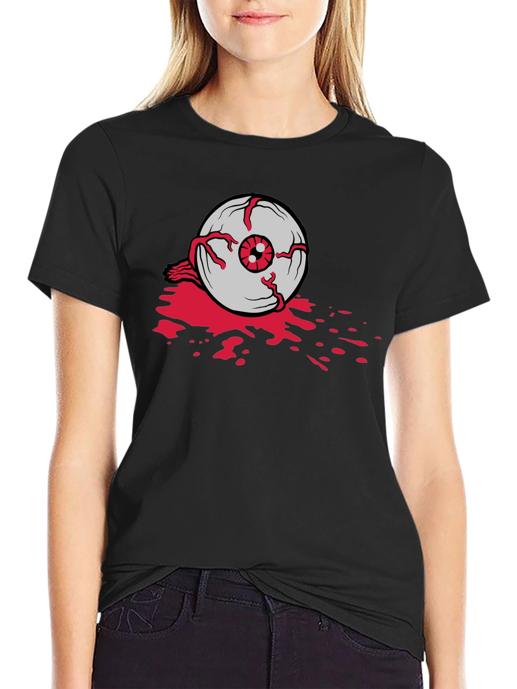 Bloody Eyeball Graphic Tee - Black Cotton Casual Shirt