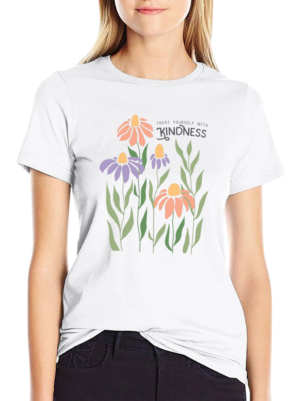 Kindness Flower Graphic Black T-Shirt