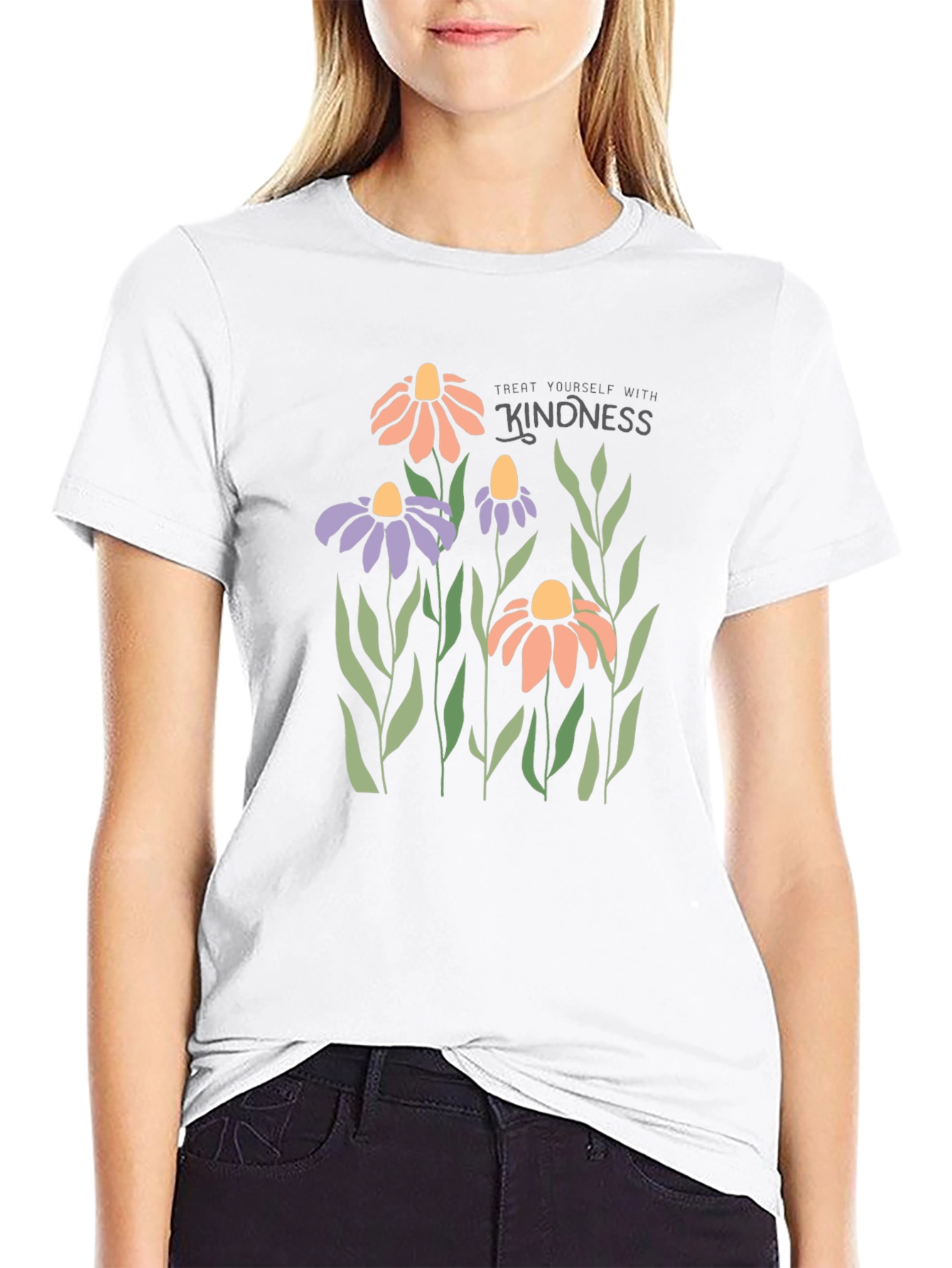 Kindness Flower Graphic Black T-Shirt