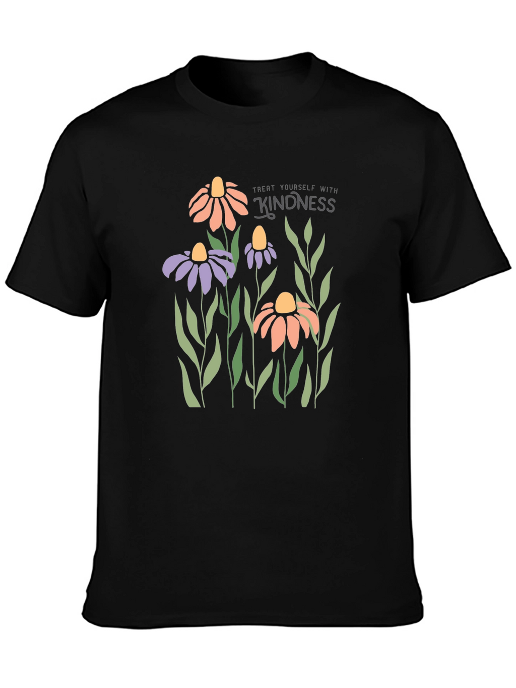Kindness Flower Graphic Black T-Shirt