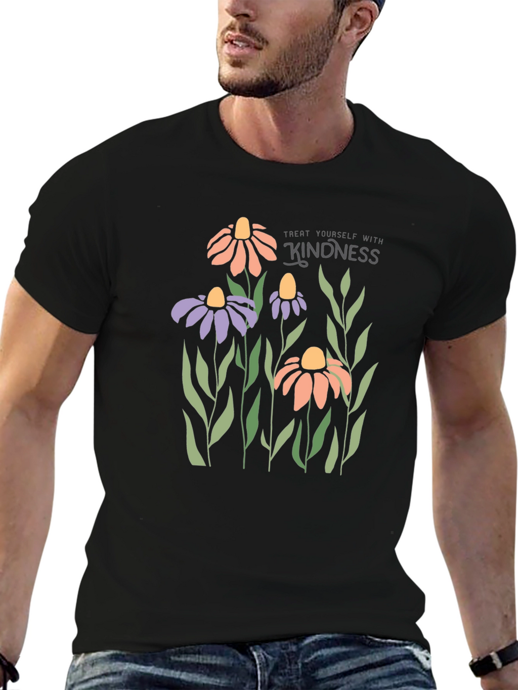 Kindness Flower Graphic Black T-Shirt