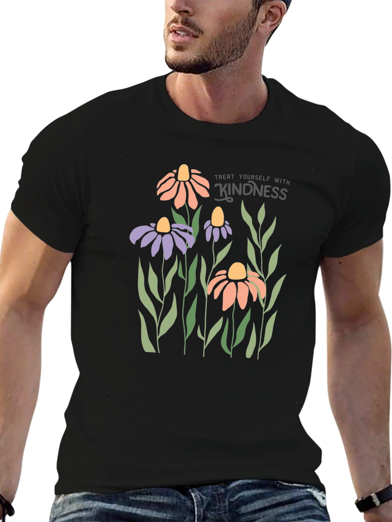 Kindness Flower Graphic Black T-Shirt