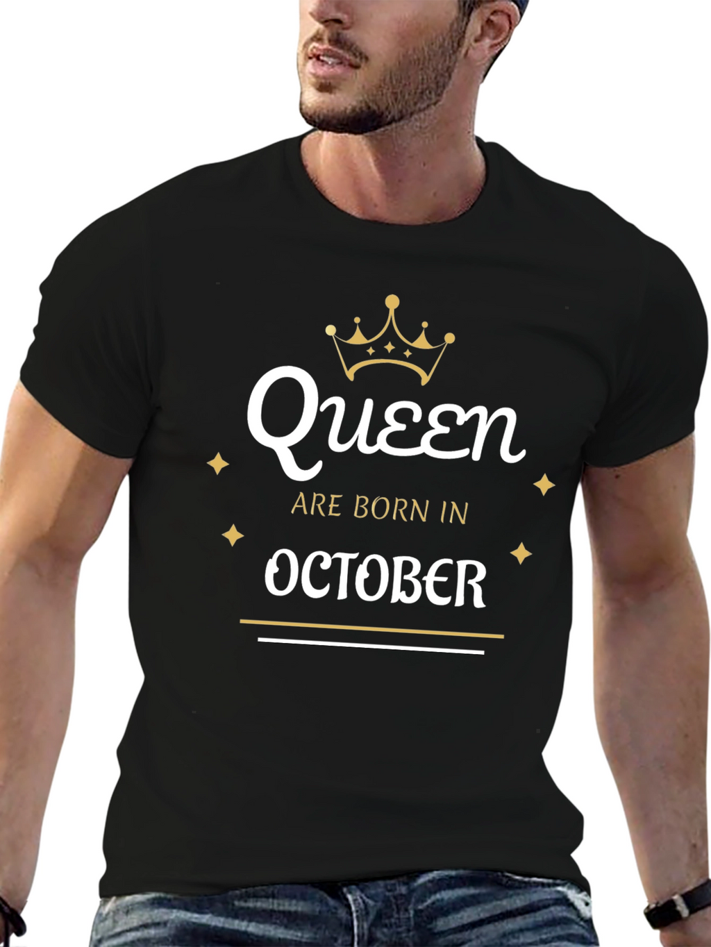 Queen Born in October Black T-Shirt