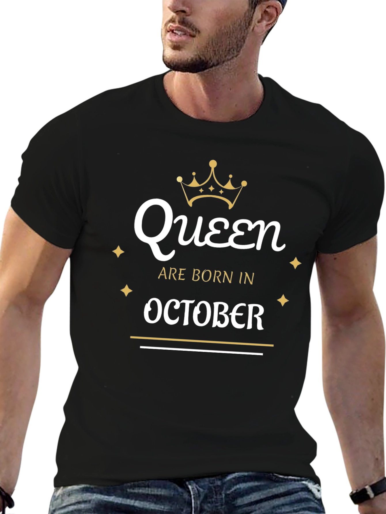 Queen Born in October Black T-Shirt