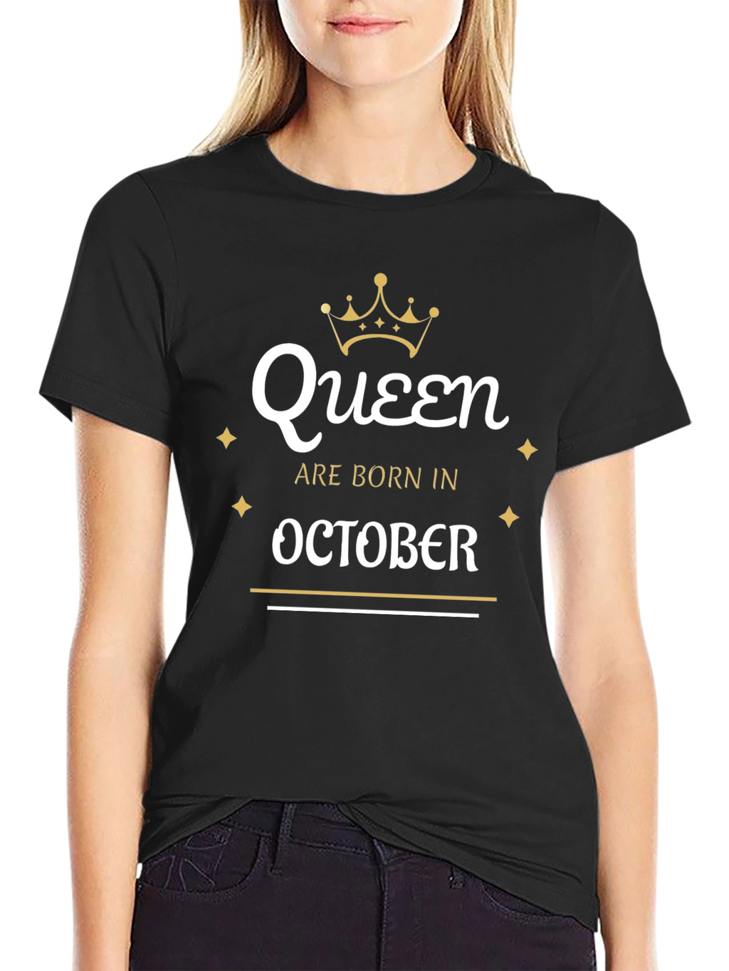 Queen Born in October Black T-Shirt