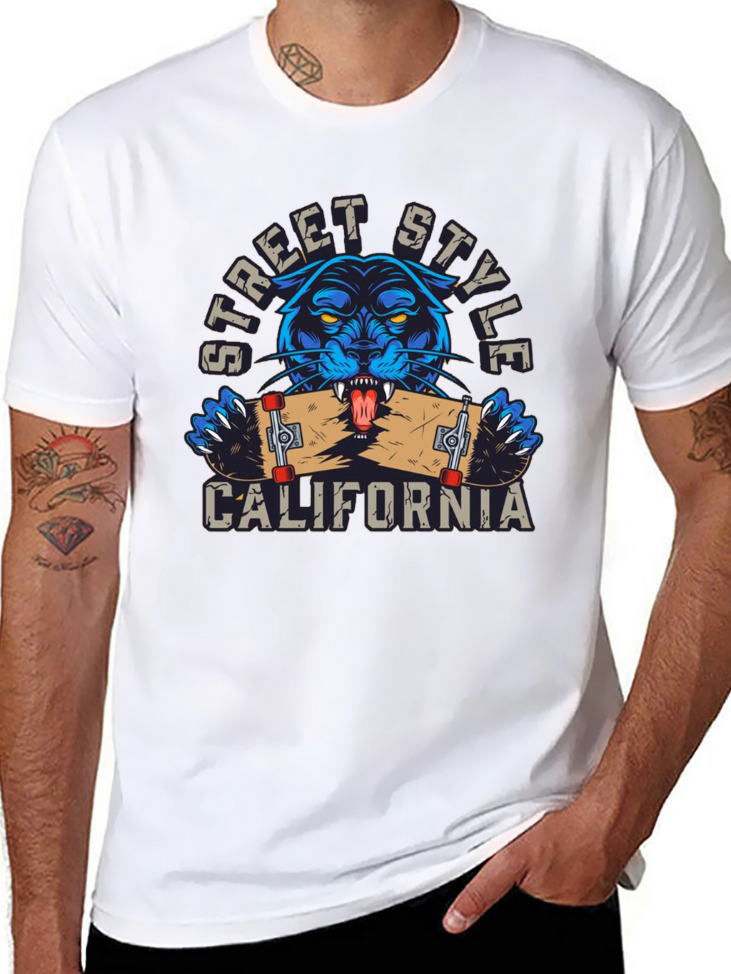 Street Style California Panther Skateboard T-Shirt