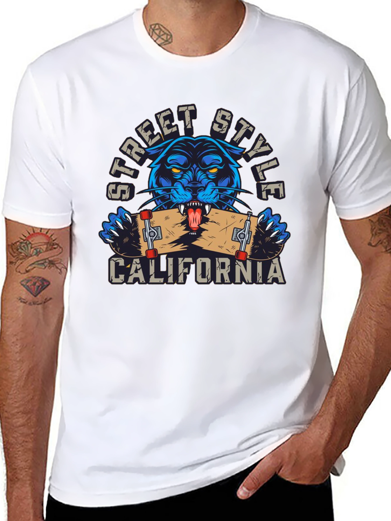 Street Style California Panther Skateboard T-Shirt