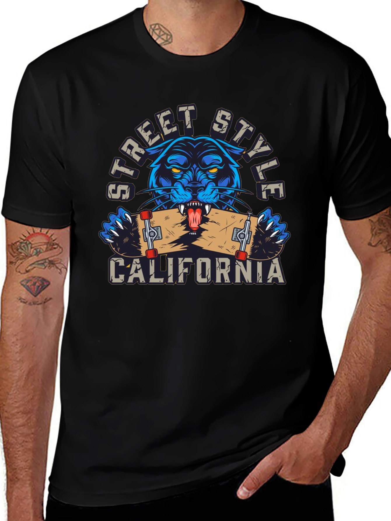 Street Style California Panther Skateboard T-Shirt
