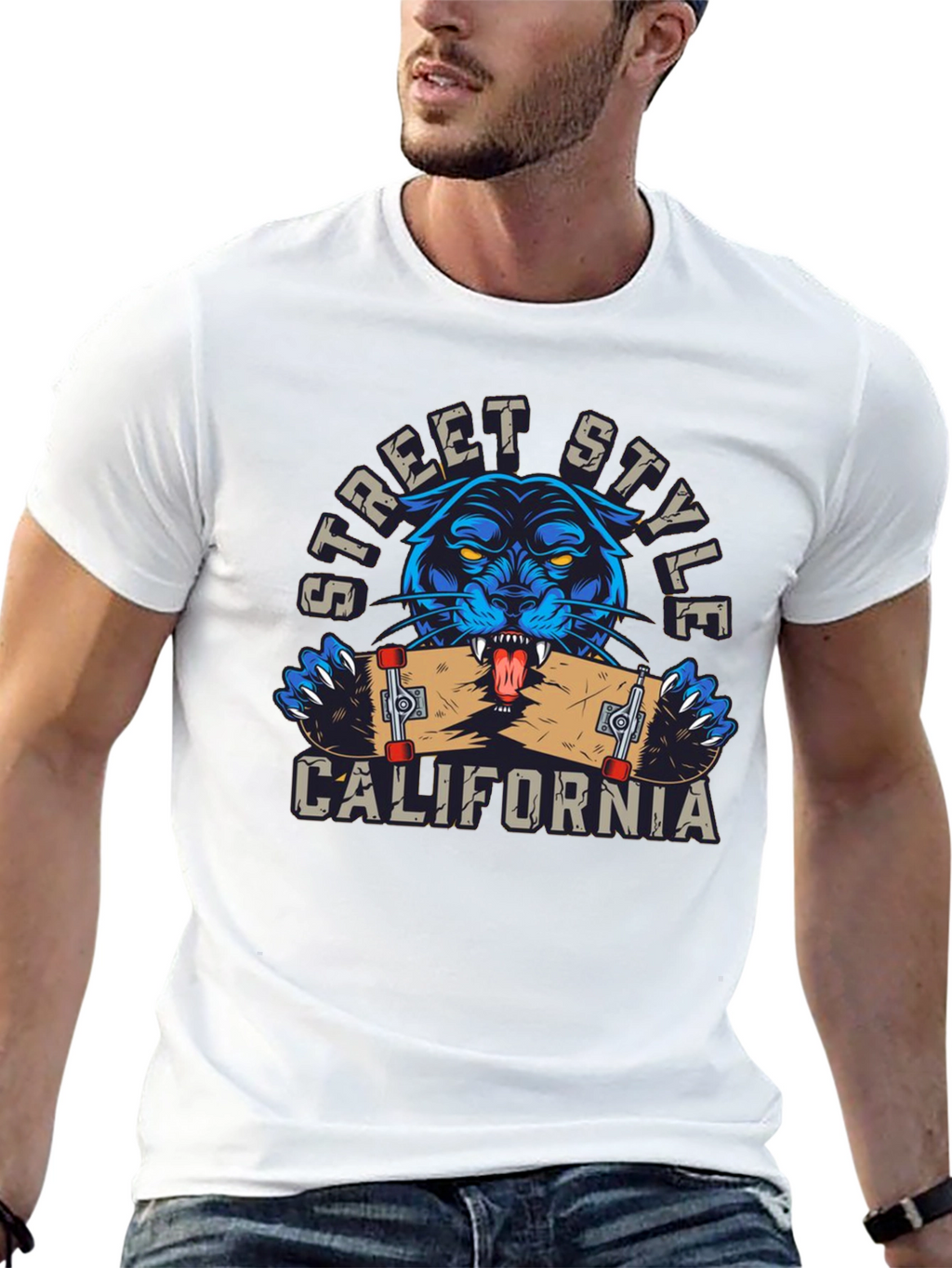 Street Style California Panther Skateboard T-Shirt