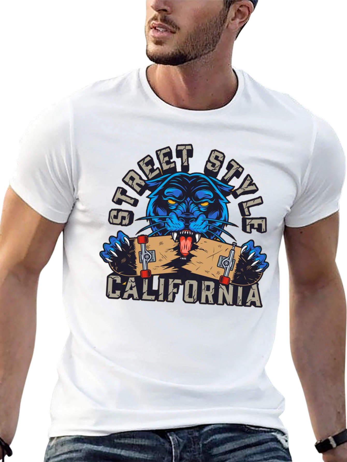 Street Style California Panther Skateboard T-Shirt