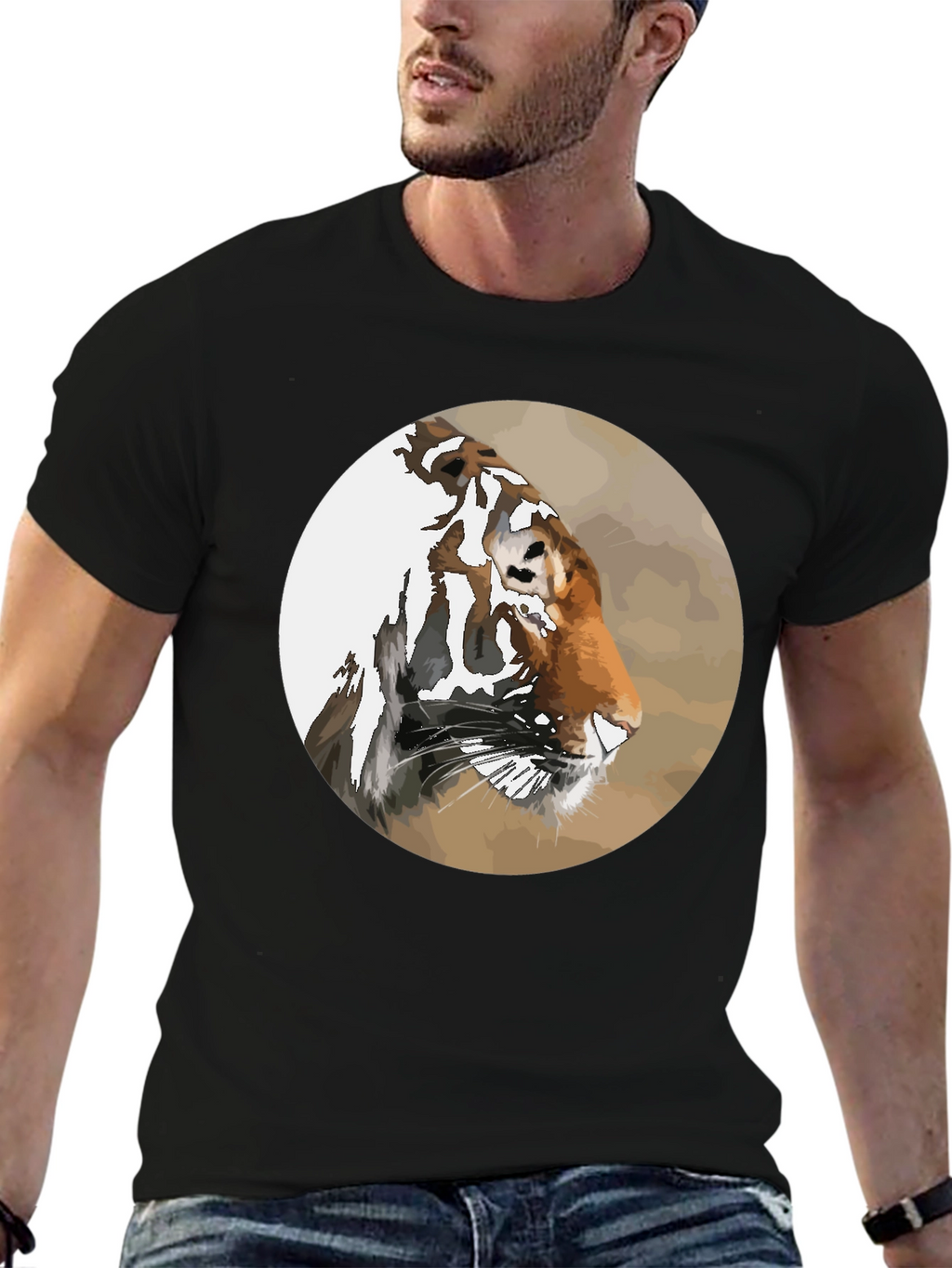 Tiger Portrait Graphic Tee - Mens Black T-Shirt