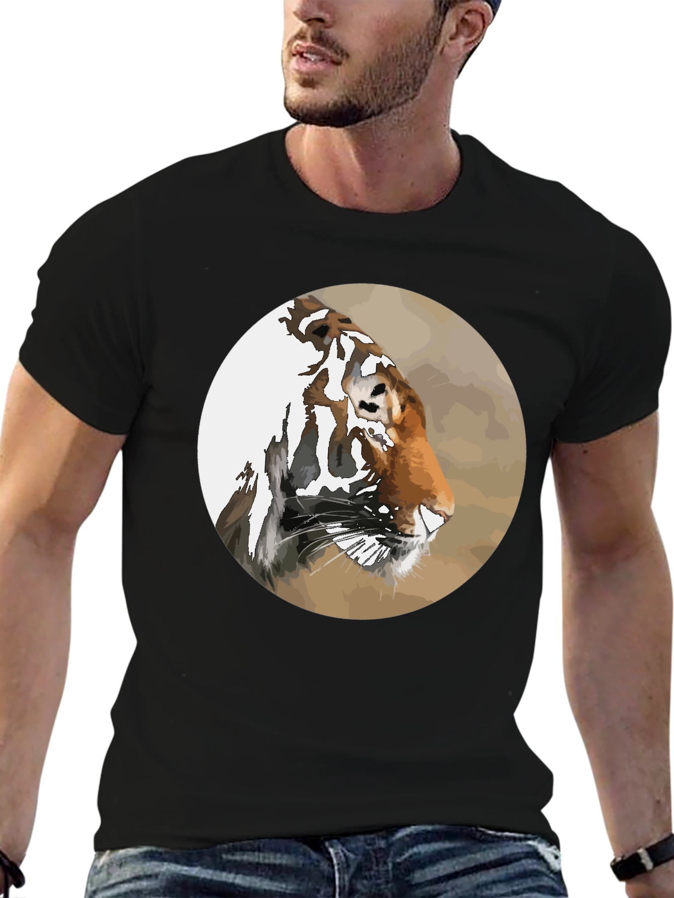Tiger Portrait Graphic Tee - Mens Black T-Shirt