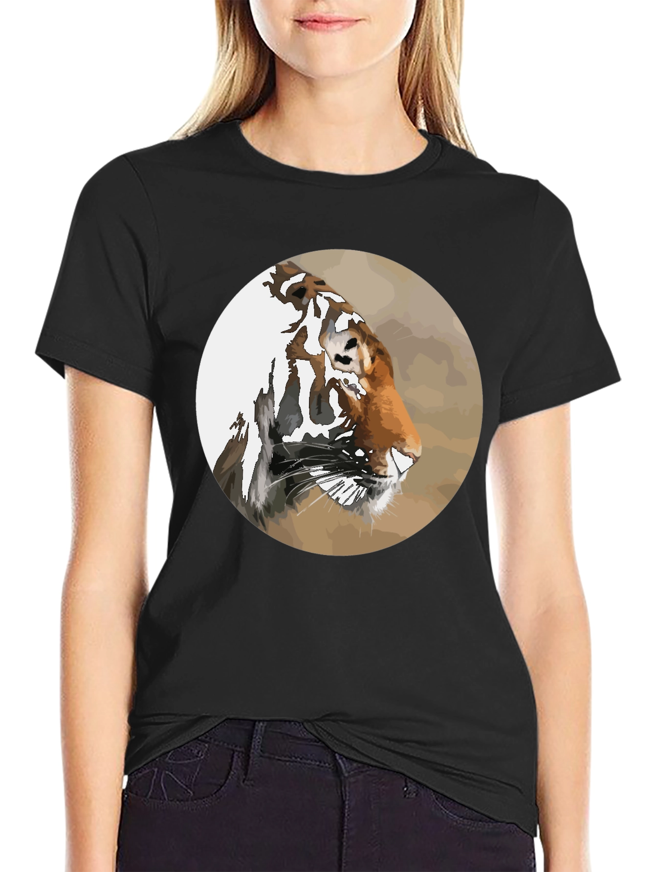 Tiger Portrait Graphic Tee - Mens Black T-Shirt