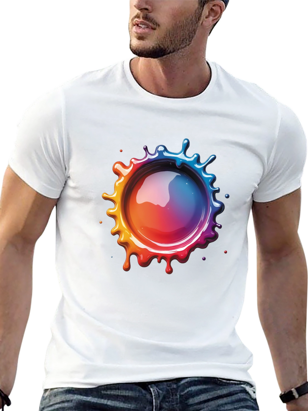 Mens Black T-Shirt with Vibrant Splatter Graphic