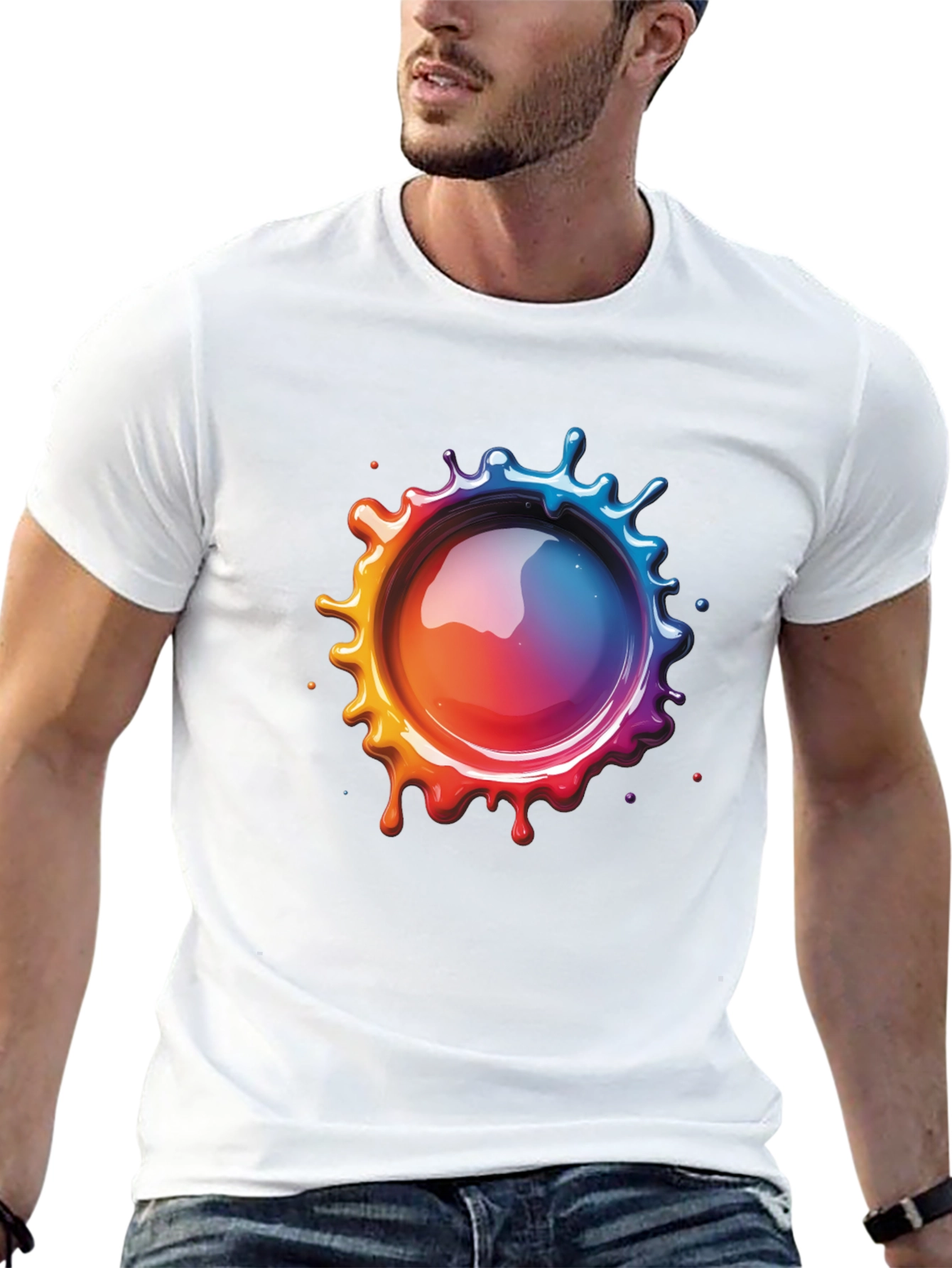 Mens Black T-Shirt with Vibrant Splatter Graphic
