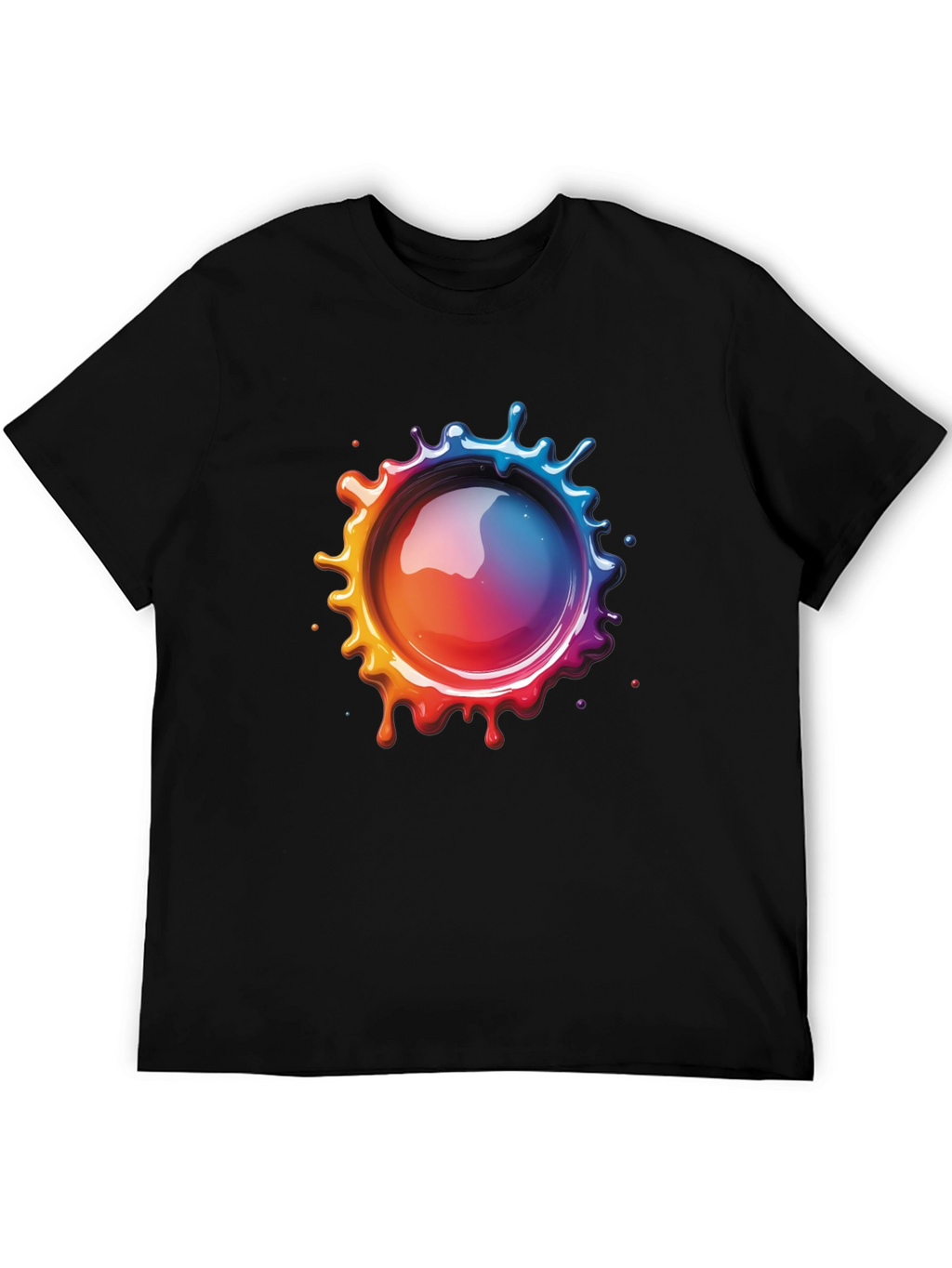 Mens Black T-Shirt with Vibrant Splatter Graphic