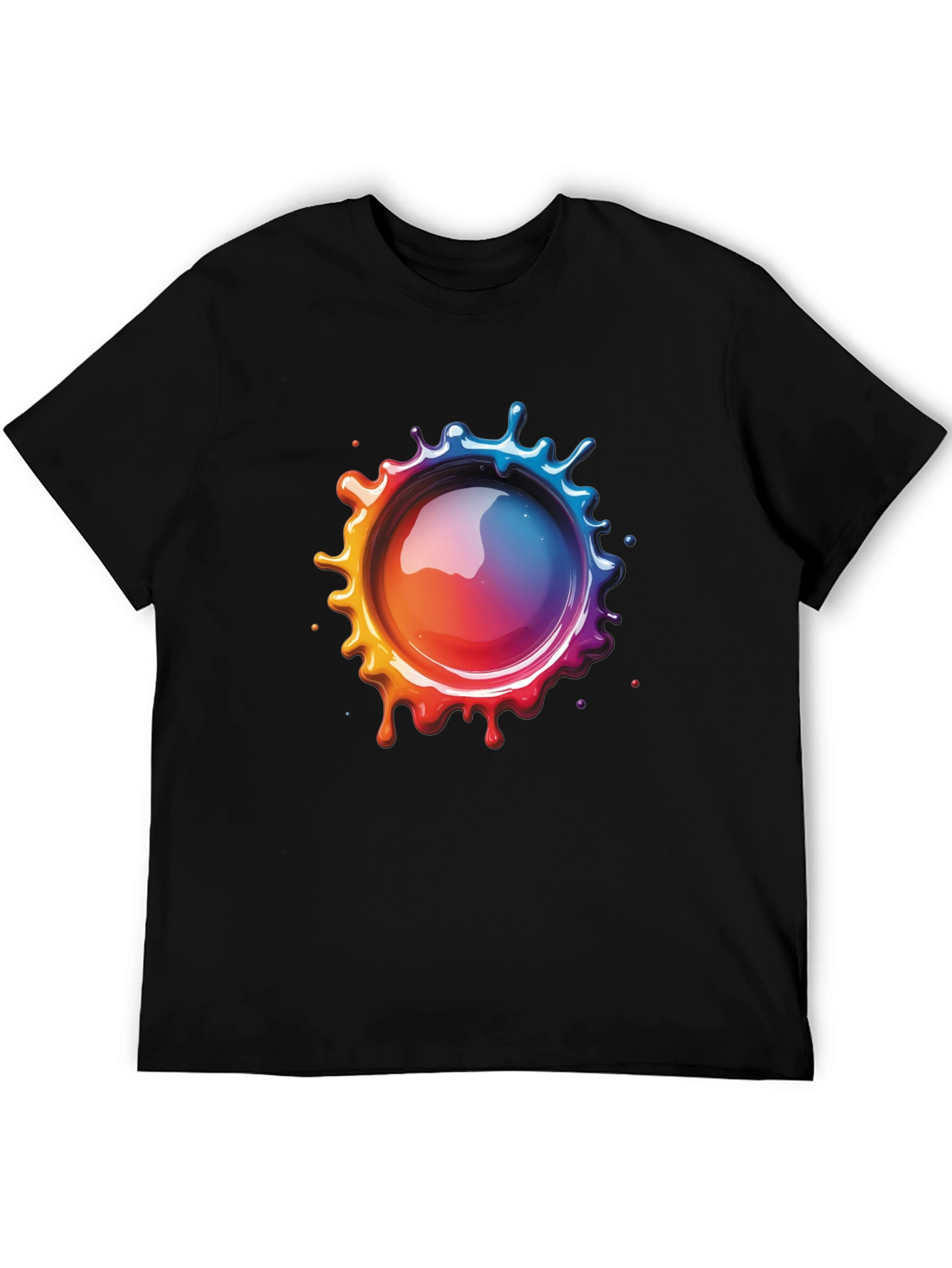 Mens Black T-Shirt with Vibrant Splatter Graphic