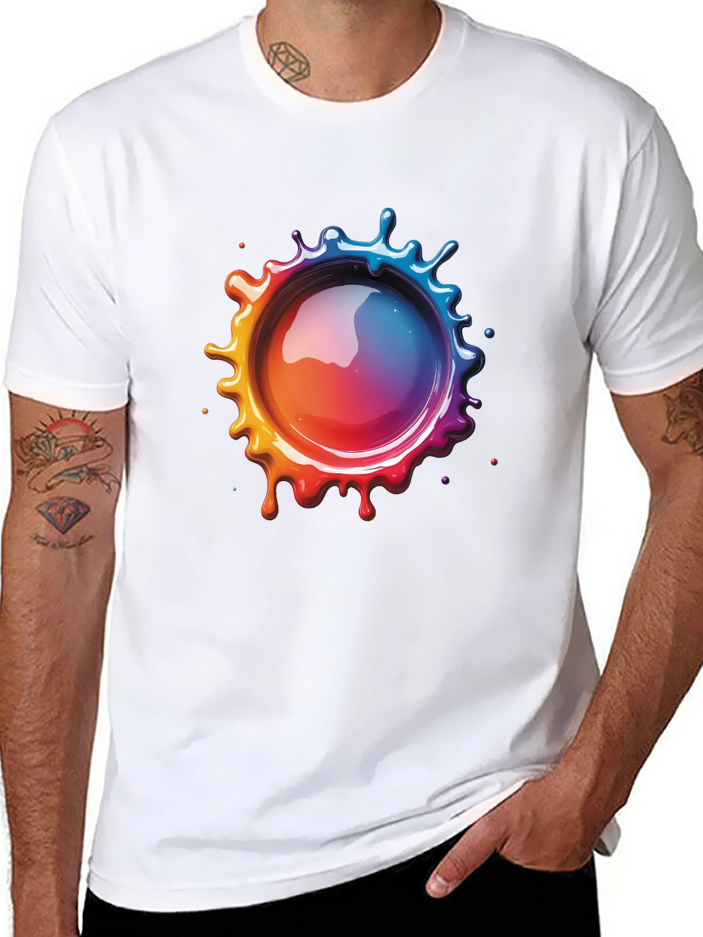 Mens Black T-Shirt with Vibrant Splatter Graphic