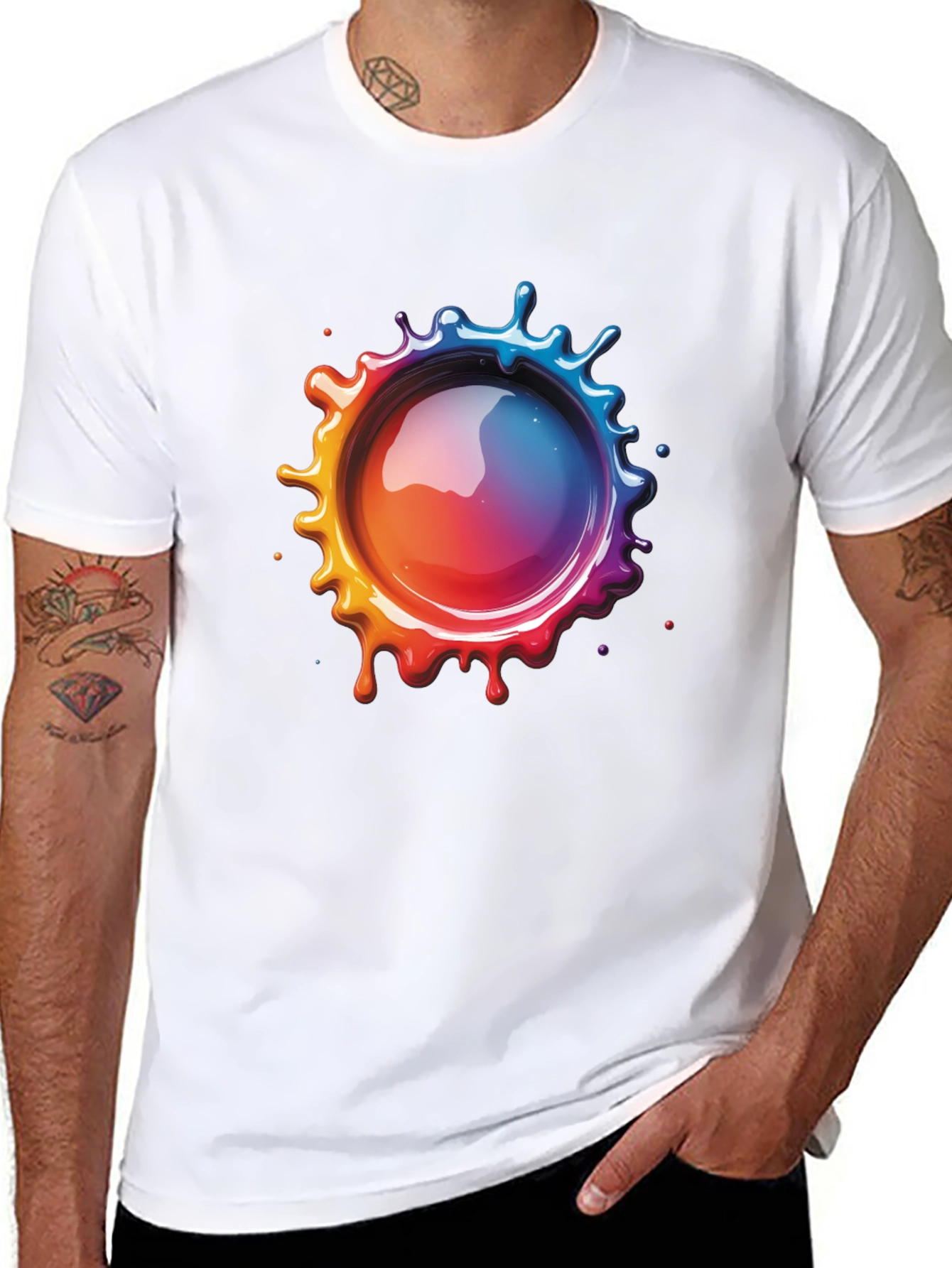 Mens Black T-Shirt with Vibrant Splatter Graphic