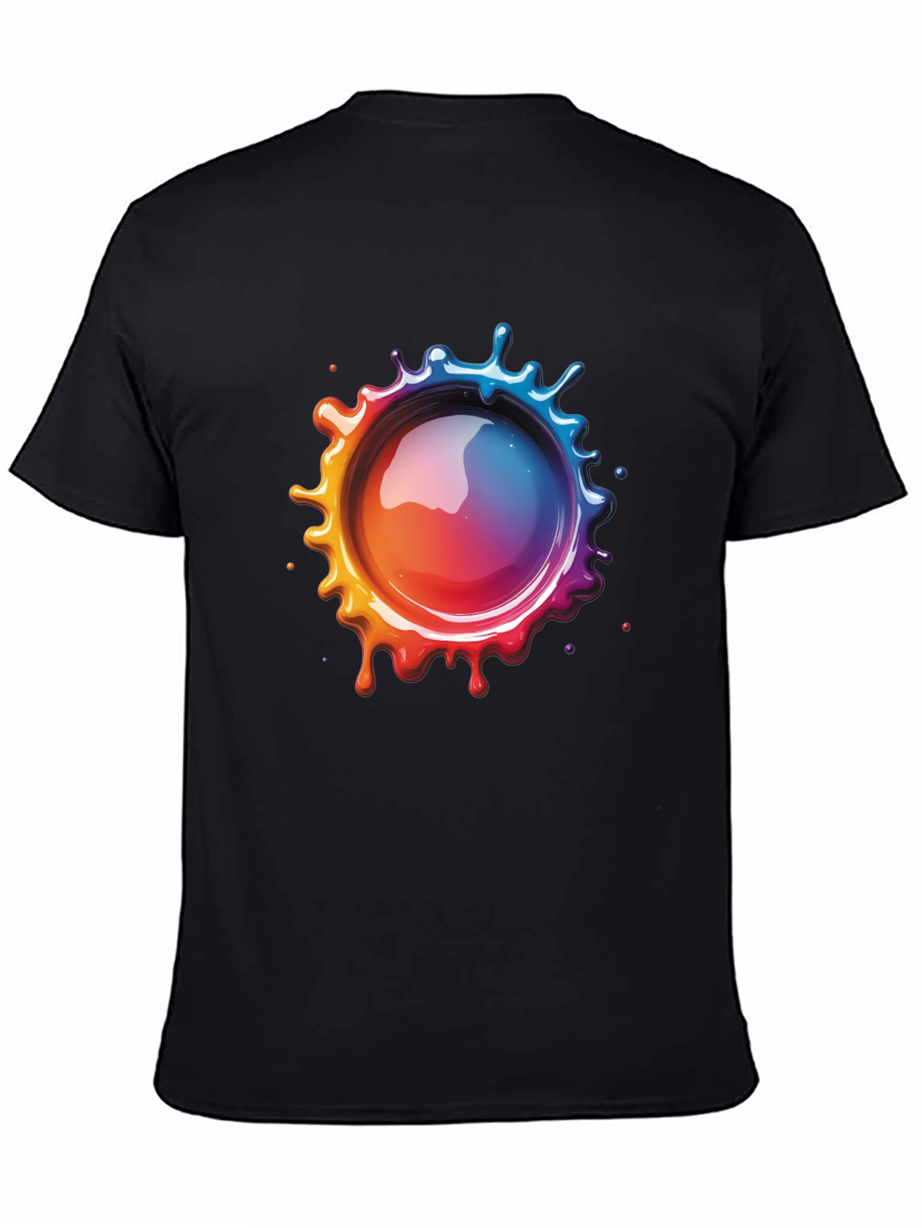 Mens Black T-Shirt with Vibrant Splatter Graphic