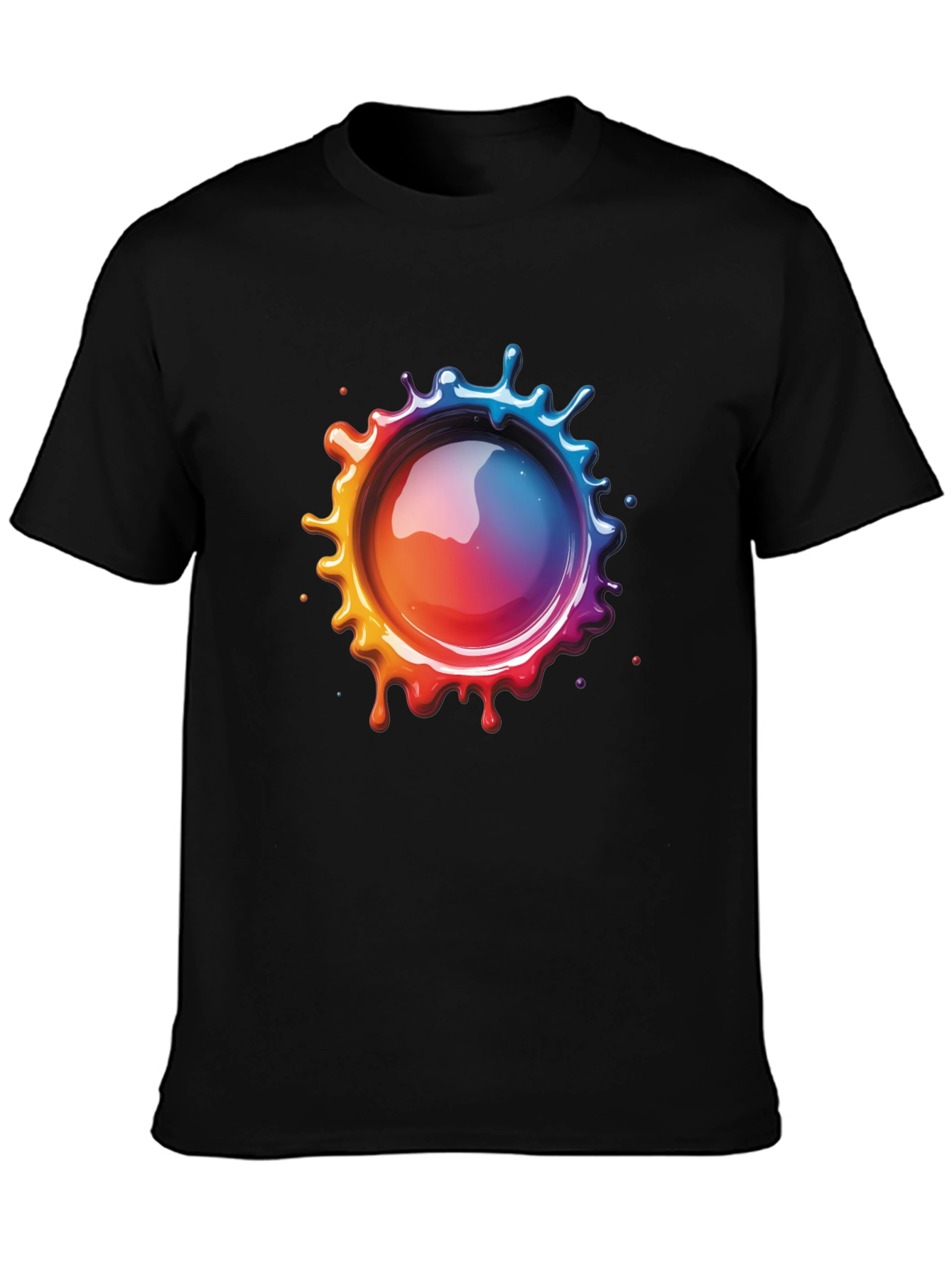 Mens Black T-Shirt with Vibrant Splatter Graphic