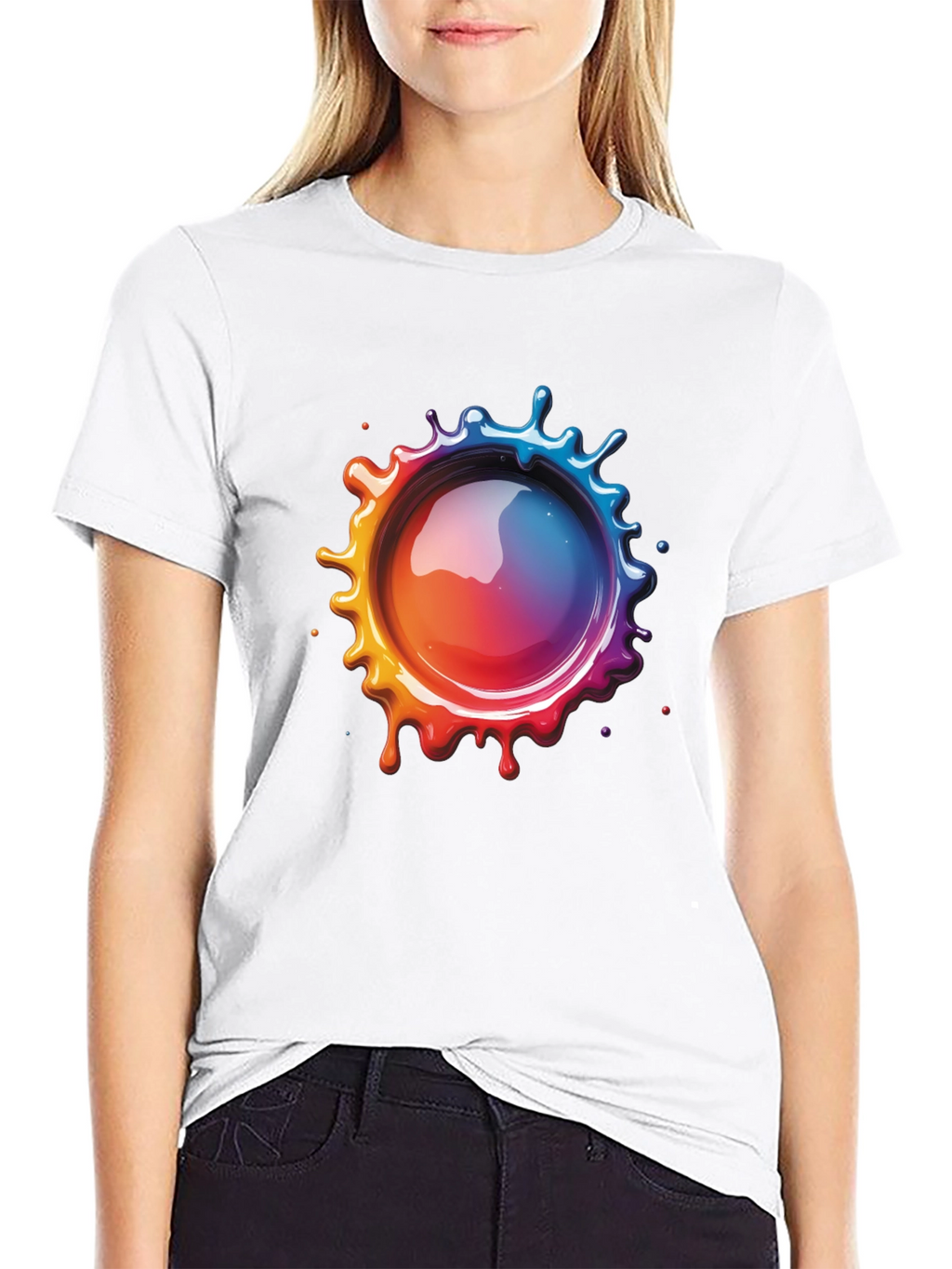 Mens Black T-Shirt with Vibrant Splatter Graphic