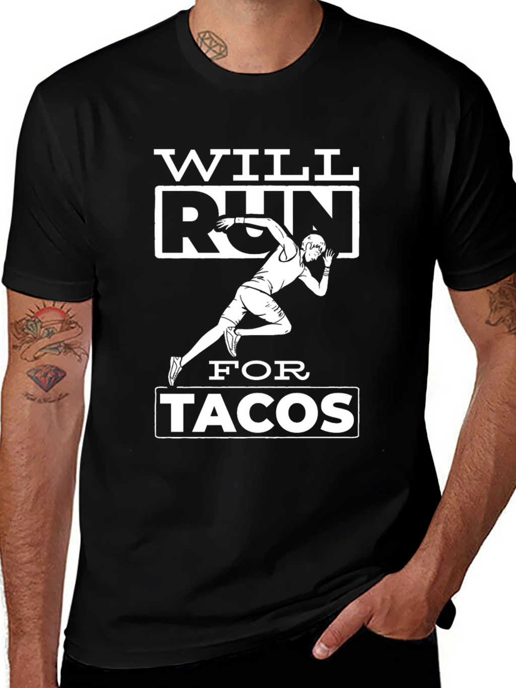 Will Run for Tacos Black Graphic T-Shirt