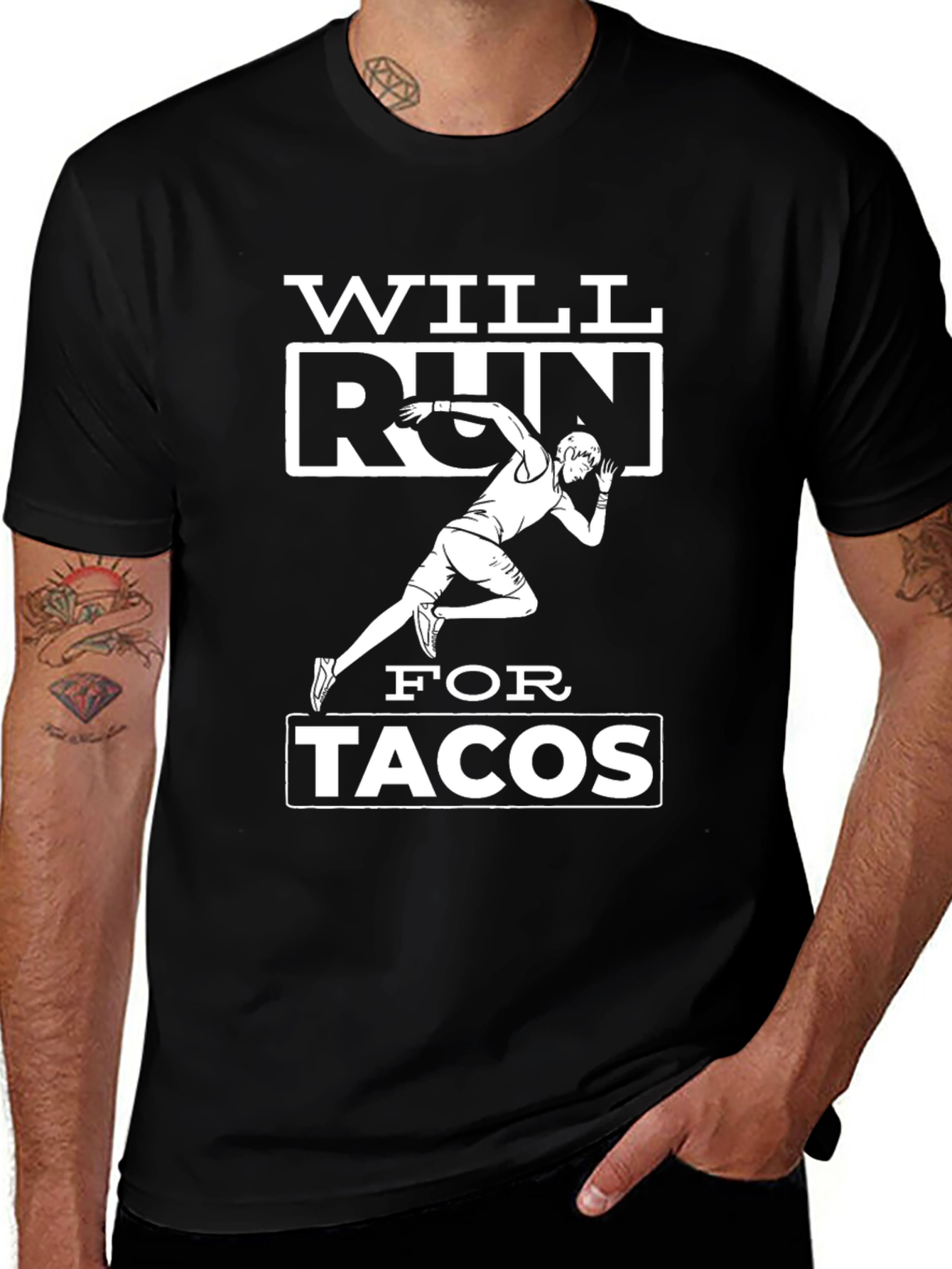 Will Run for Tacos Black Graphic T-Shirt