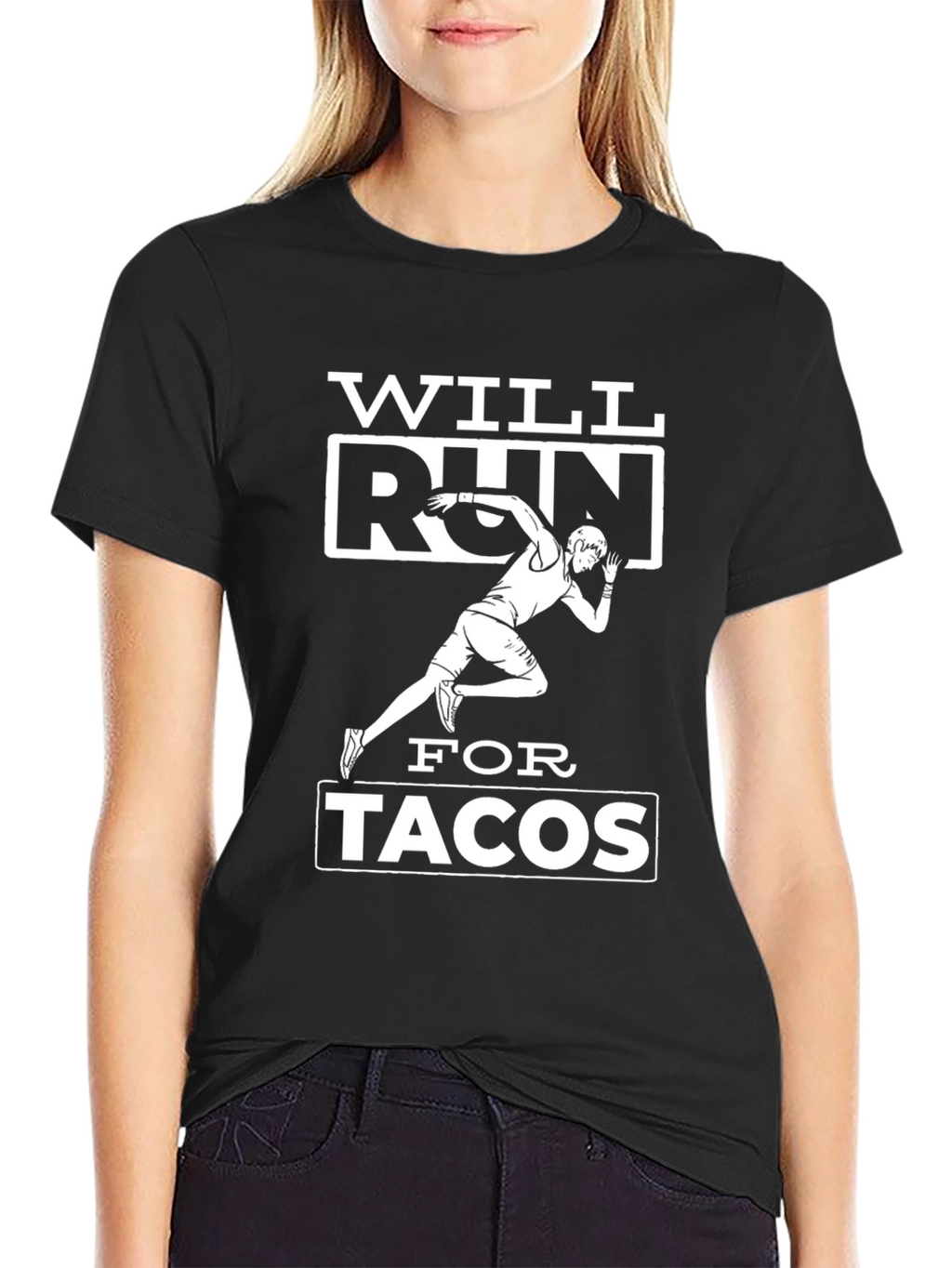 Will Run for Tacos Black Graphic T-Shirt