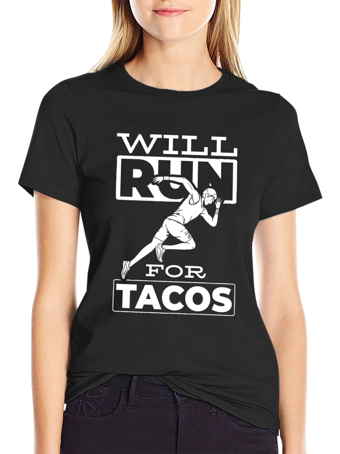Will Run for Tacos Black Graphic T-Shirt