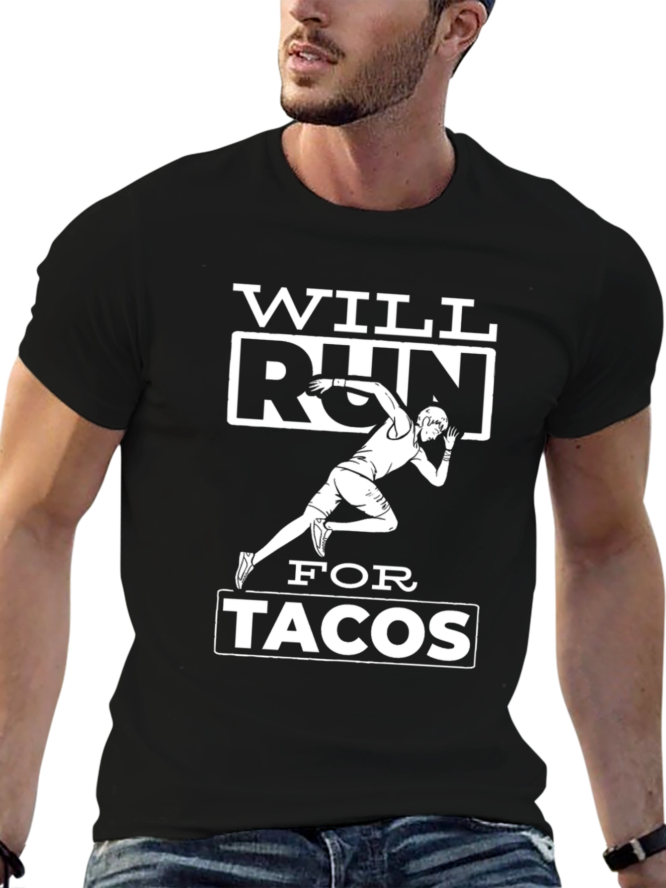 Will Run for Tacos Black Graphic T-Shirt