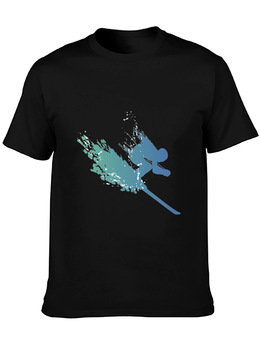 Stylish Skier Graphic Tee - Black Cotton Blend