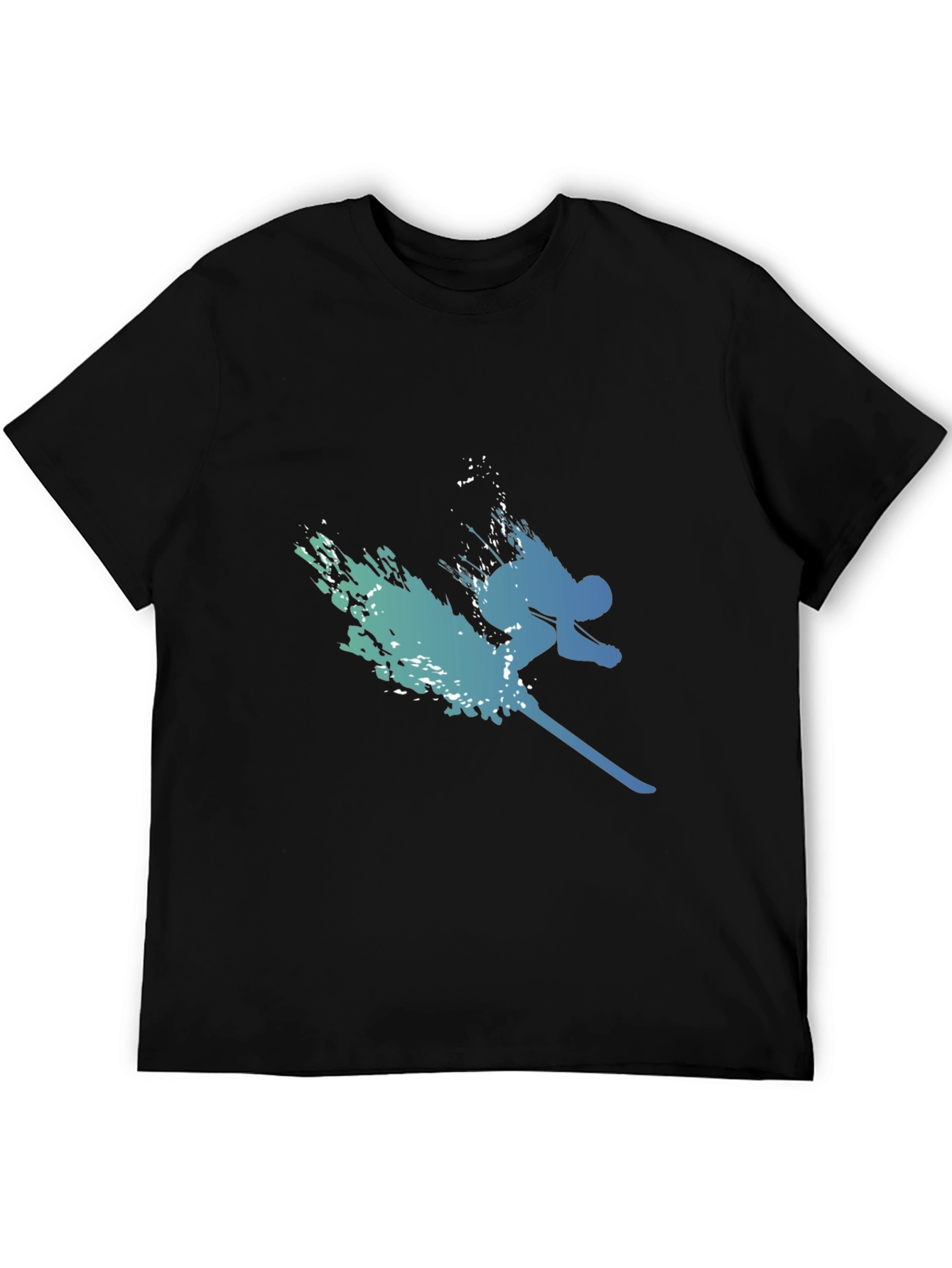 Stylish Skier Graphic Tee - Black Cotton Blend