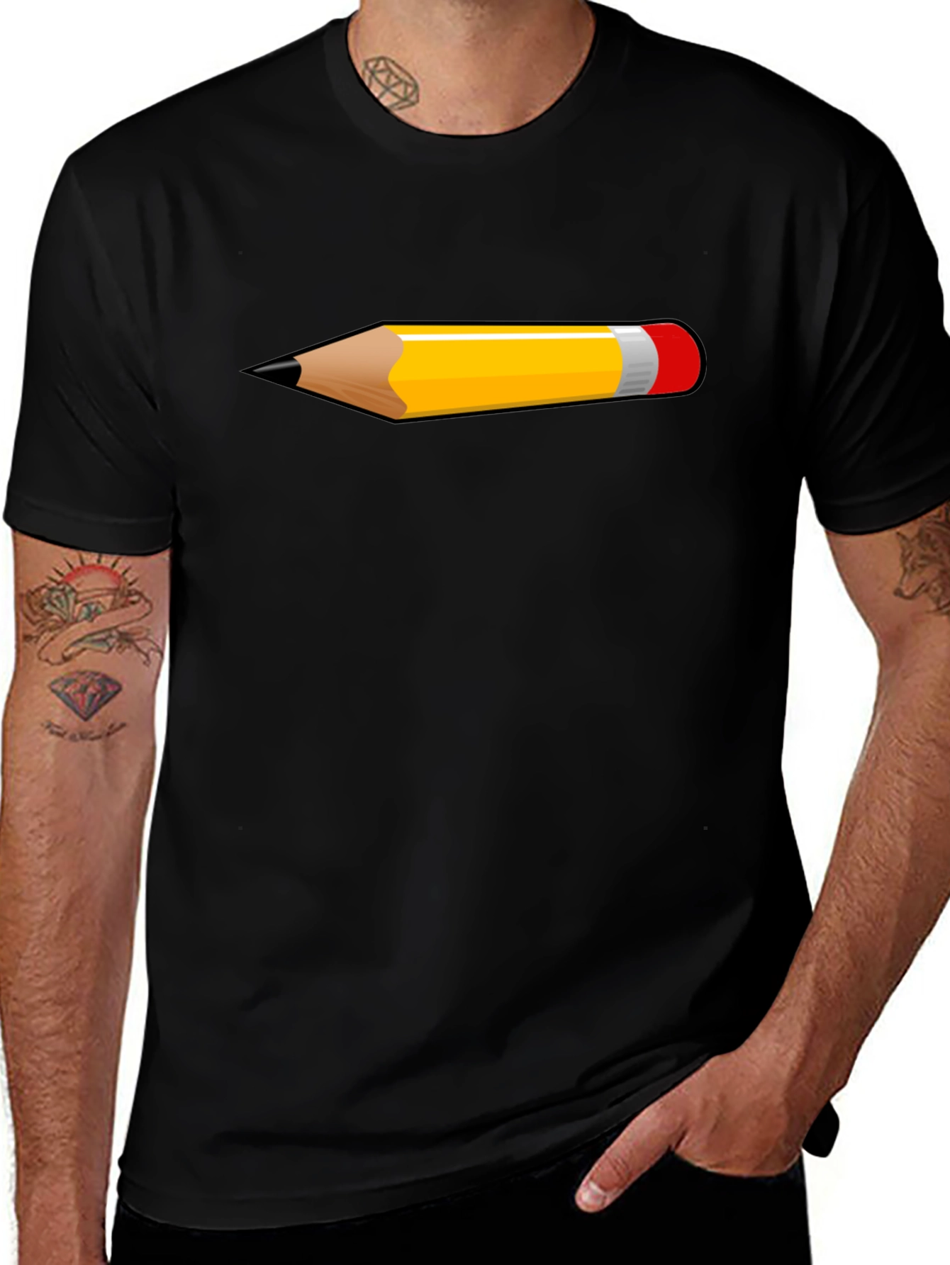 Pencil Graphic Black T-Shirt | Trendy Casual Tee