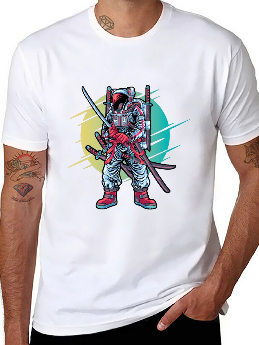 Astronaut Samurai Graphic T-Shirt - Sci-Fi Ninja Tee