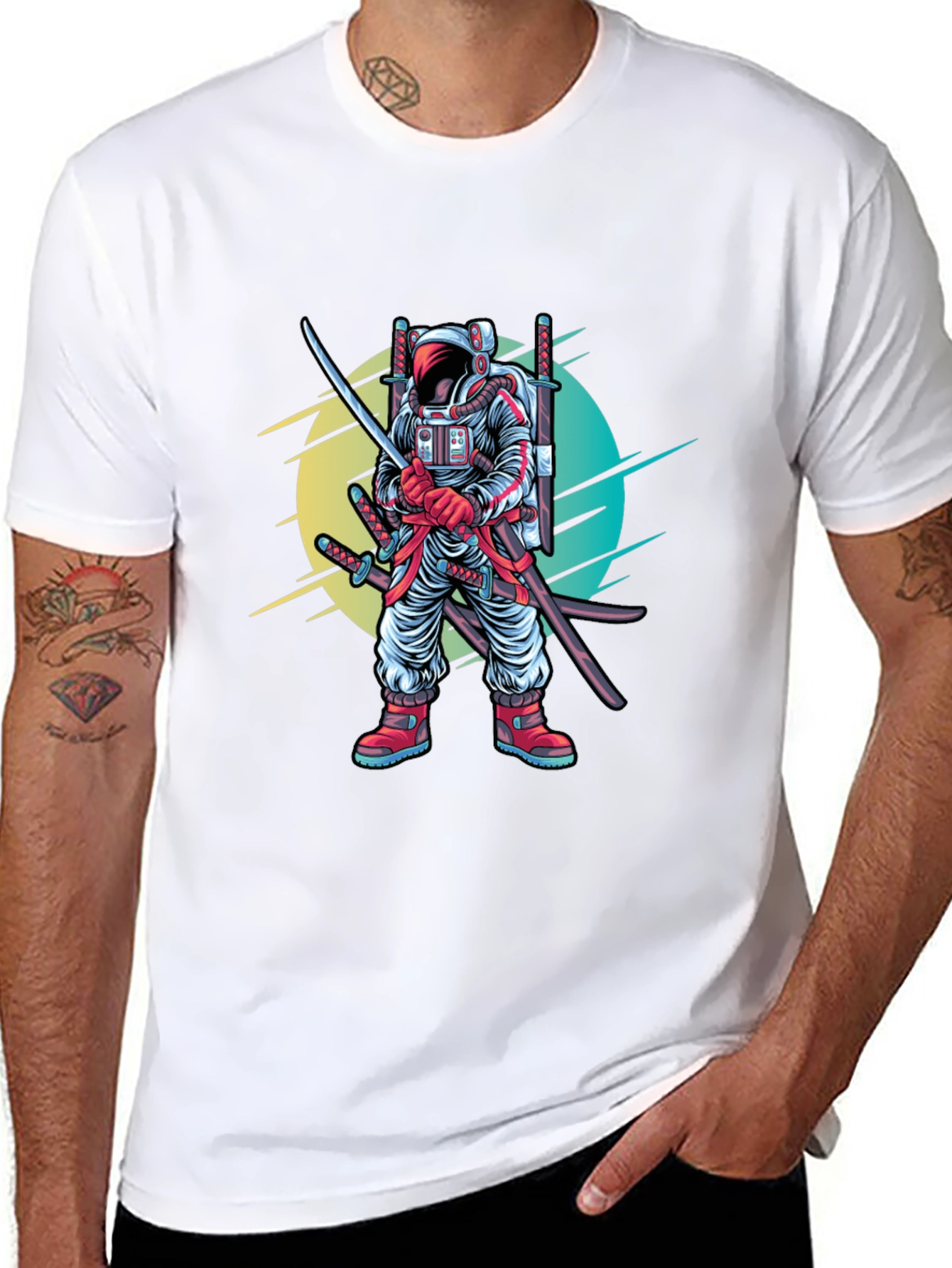 Astronaut Samurai Graphic T-Shirt - Sci-Fi Ninja Tee