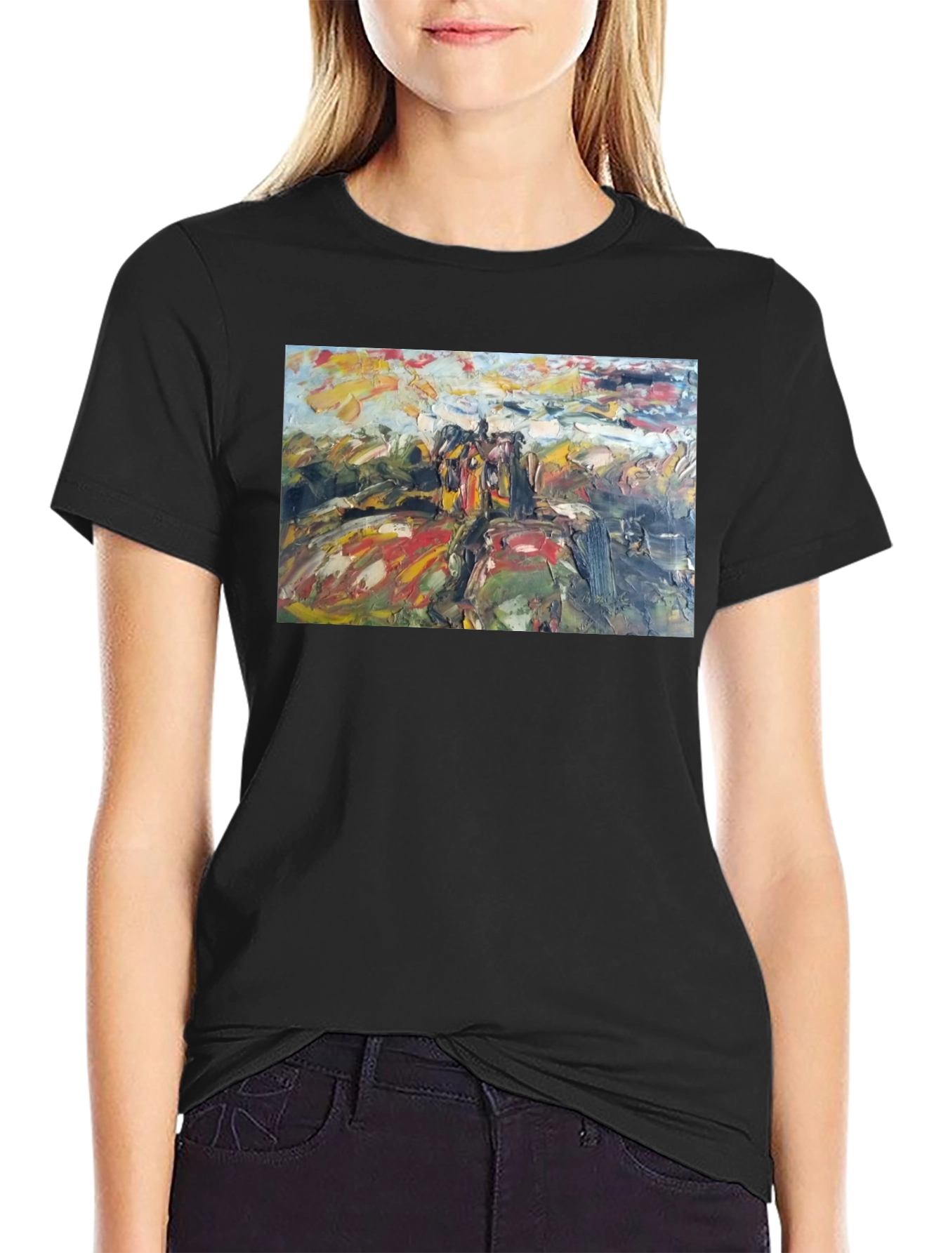 Abstract Art Print Black Cotton Tee