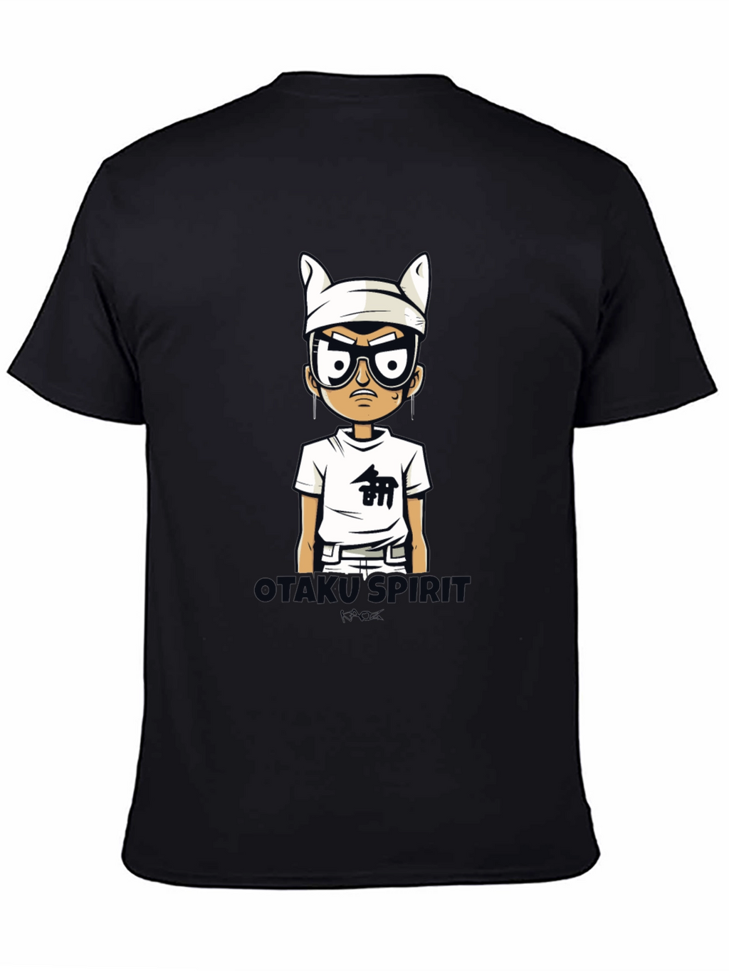 Otakus Spirit Mens Black Cartoon Graphic Tee