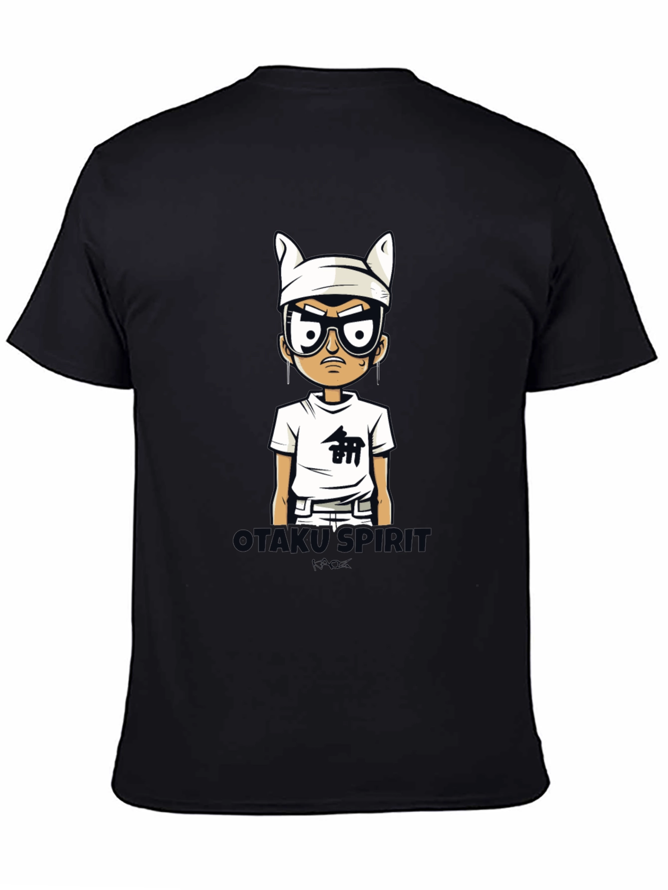 Otakus Spirit Mens Black Cartoon Graphic Tee