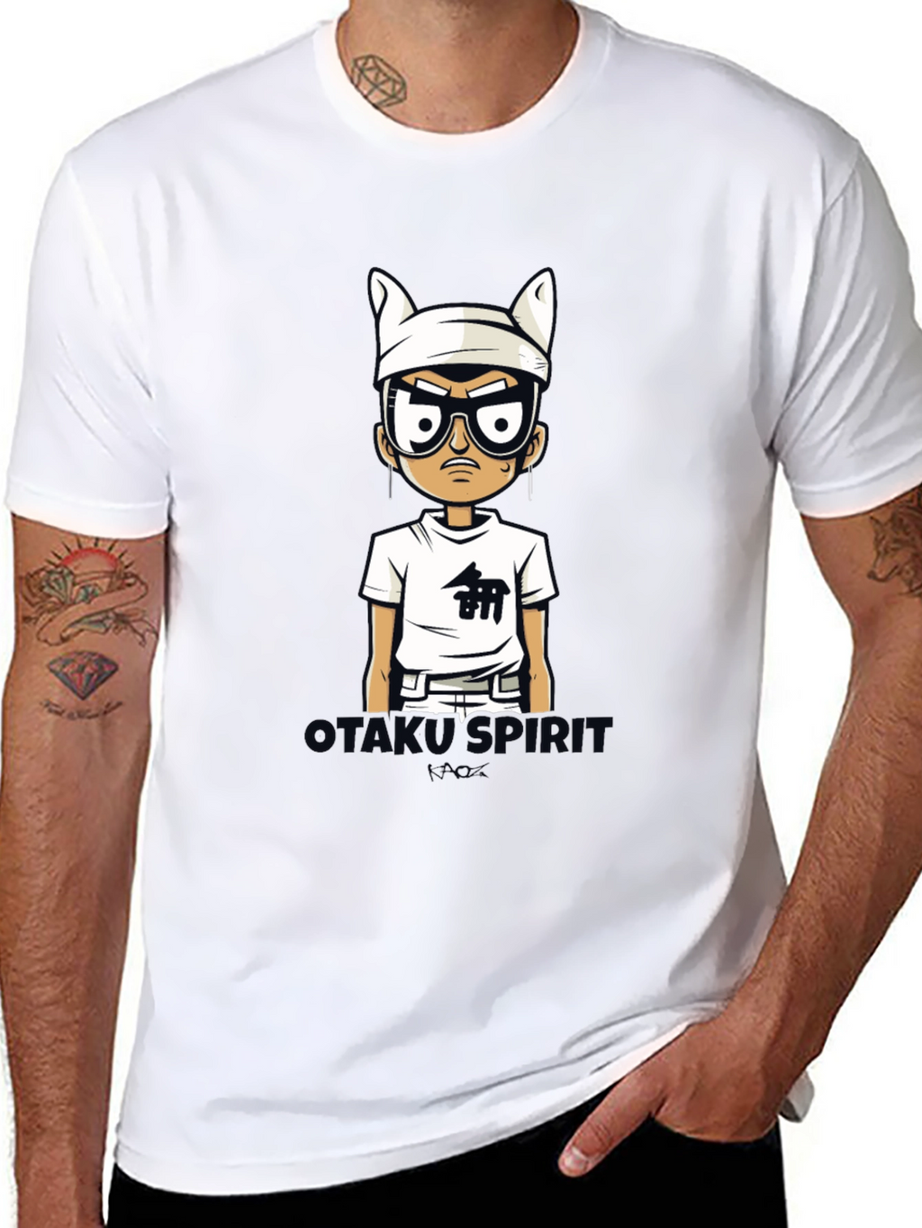 Otakus Spirit Mens Black Cartoon Graphic Tee