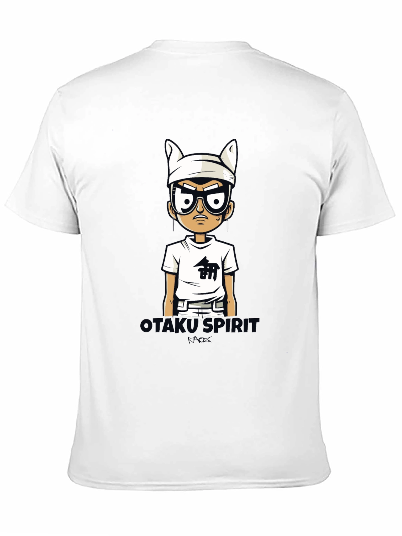 Otakus Spirit Mens Black Cartoon Graphic Tee