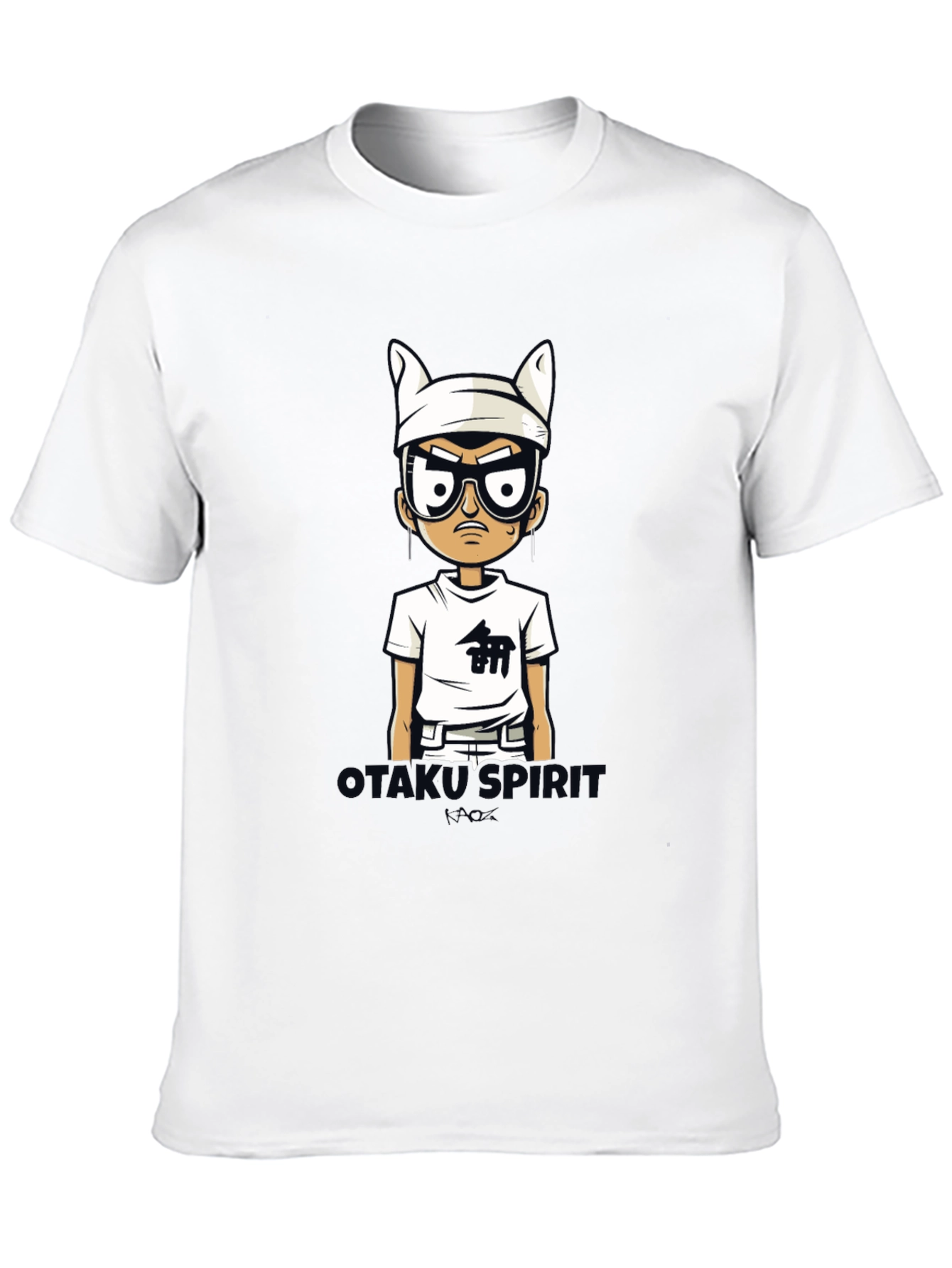 Otakus Spirit Mens Black Cartoon Graphic Tee