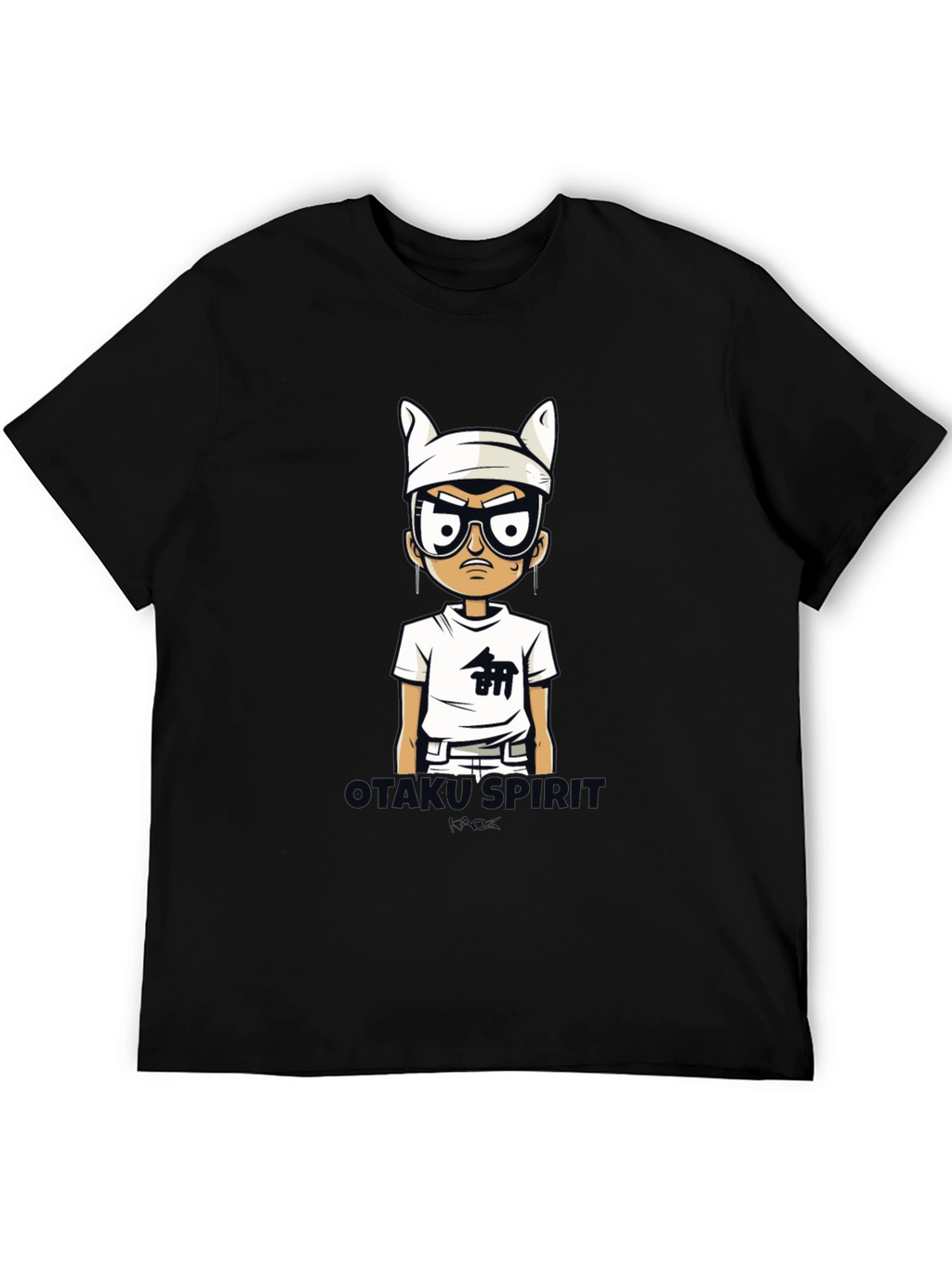 Otakus Spirit Mens Black Cartoon Graphic Tee