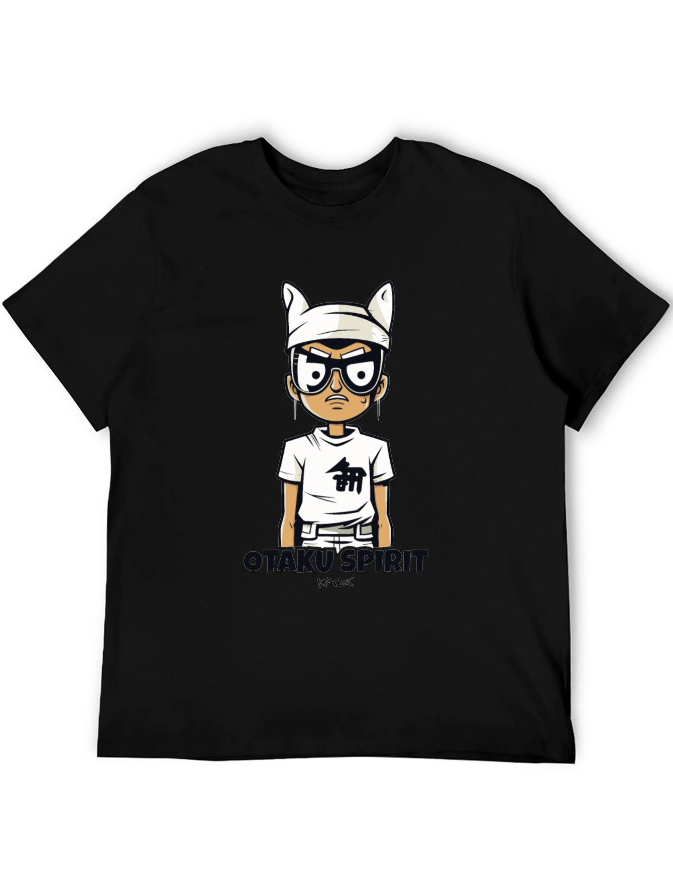 Otakus Spirit Mens Black Cartoon Graphic Tee